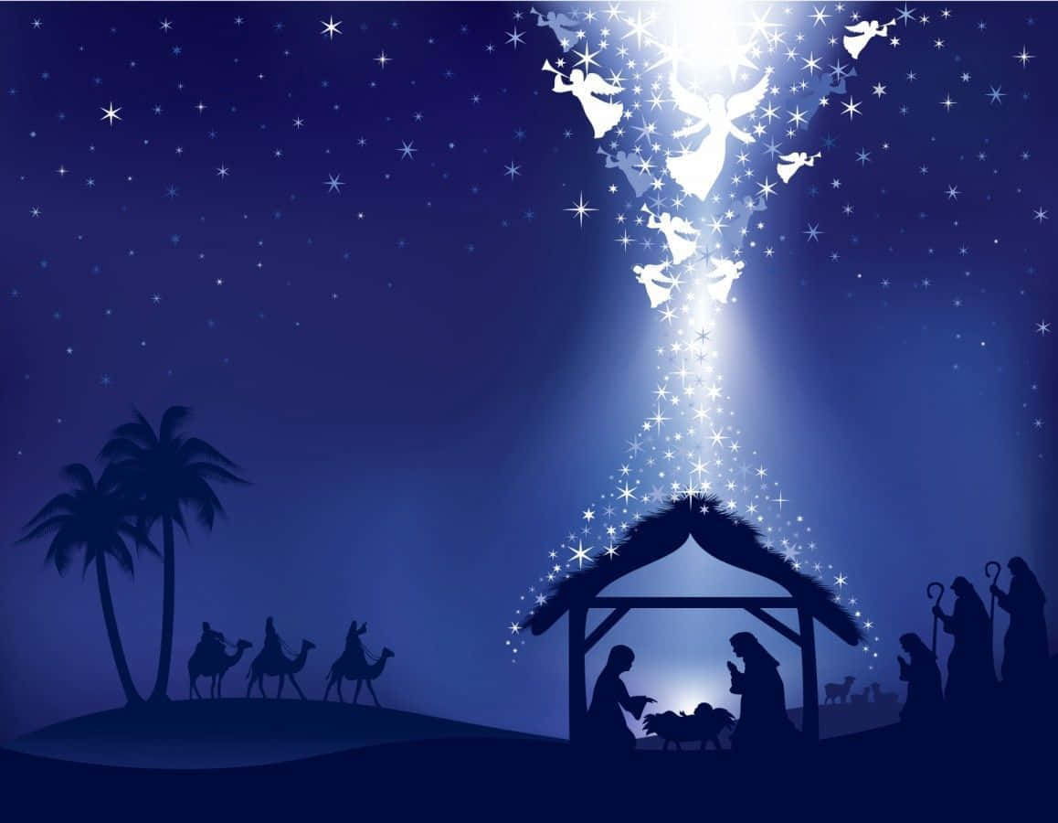 Scenadella Natività Di Natale Con Gesù E Gli Angeli