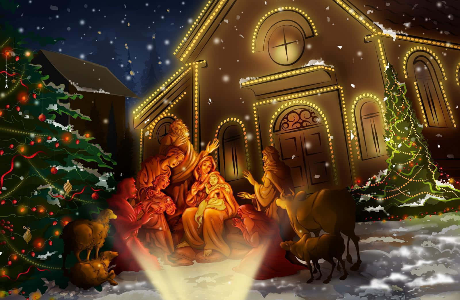 Entraditionel Julekrybbe, Der Viser Jesu Fødsel.