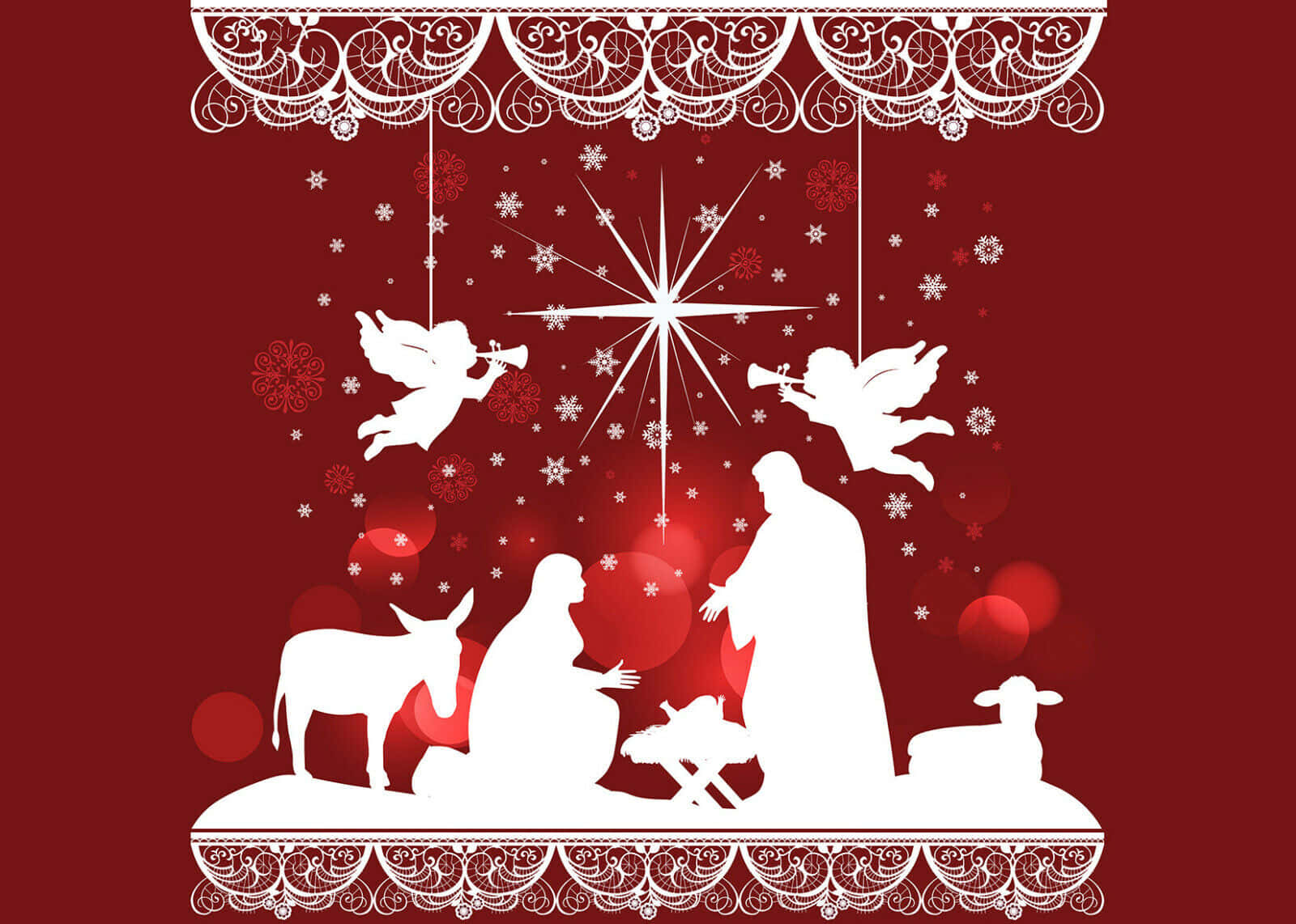 Einefriedliche Weihnachtskrippe Mit Drei Weisen Und Tieren, Die Jesus' Geburt Ehren.
