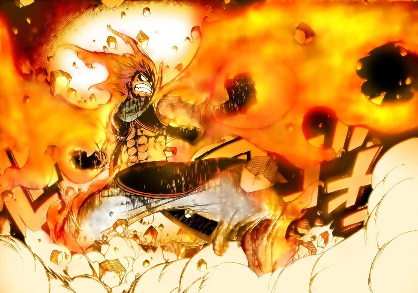 Natsu Dragneel - Fire Dragon Slayer Unleashing Powerful Flames Wallpaper