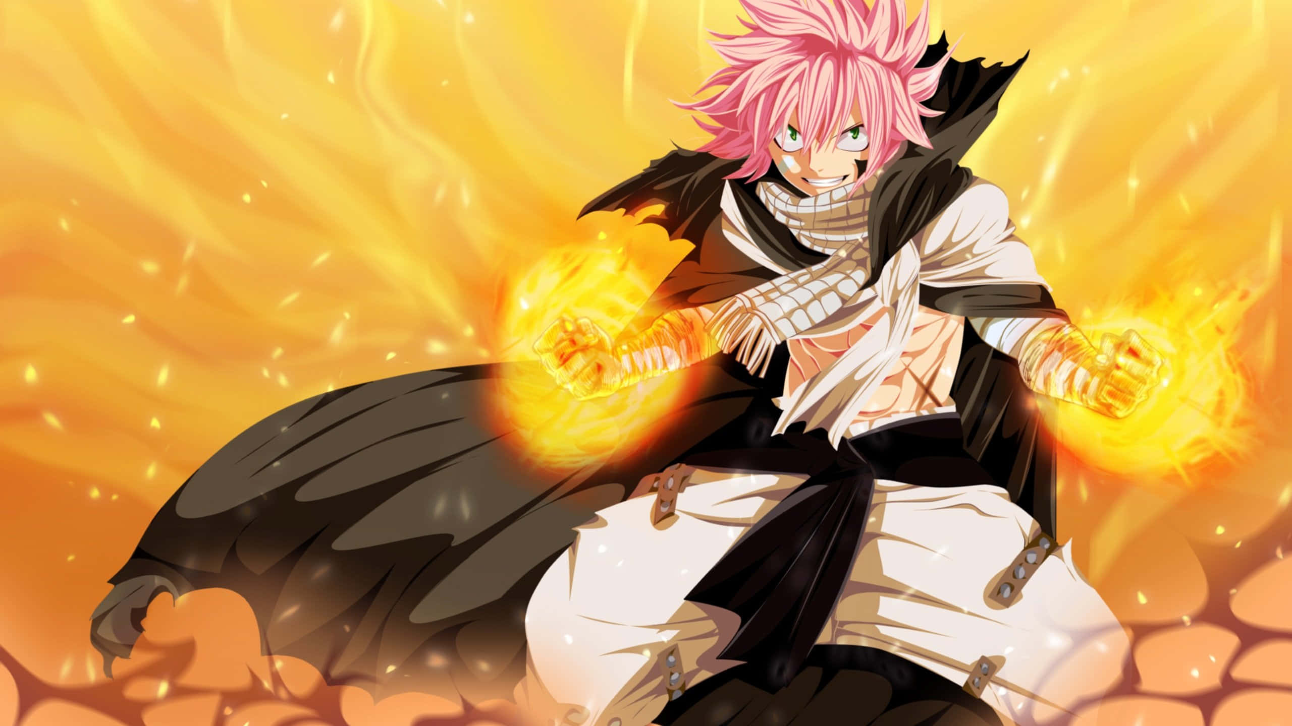 Natsu Dragneel Unleashing Power in a Fiery Battle Wallpaper