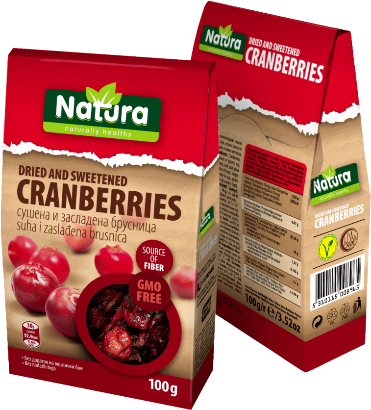 Natura Dried Sweetened Cranberries Packaging PNG