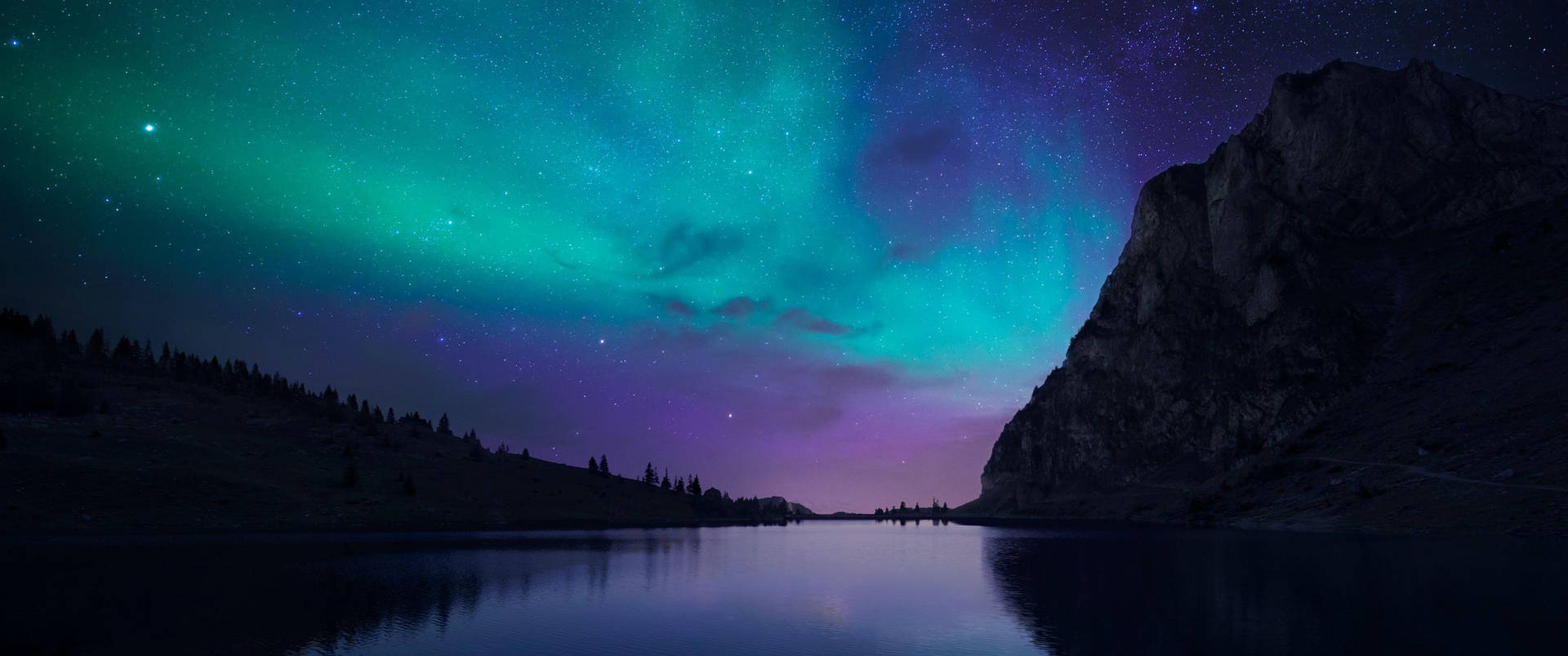 Natural Aurora Borealis By River Wallpaper