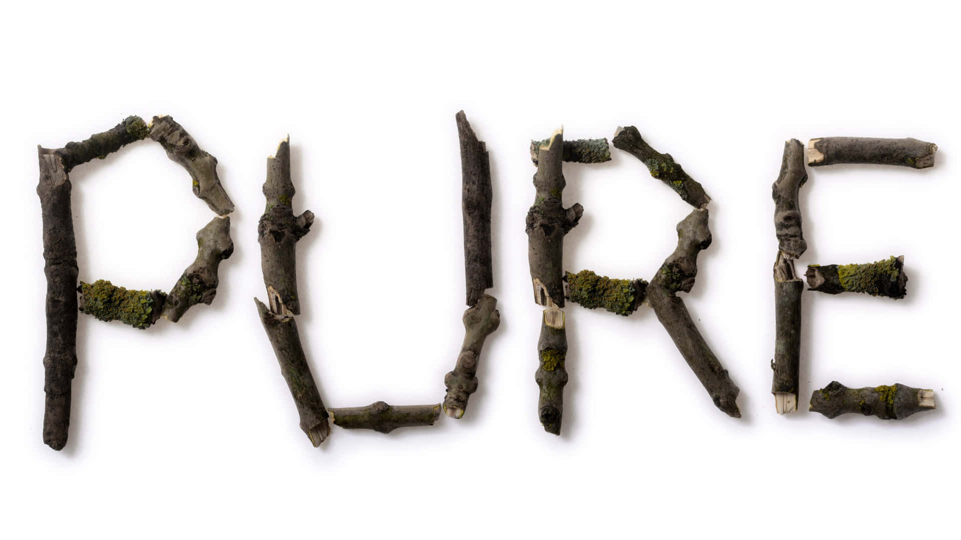 Natural Twig Letters Spelling Pure Wallpaper