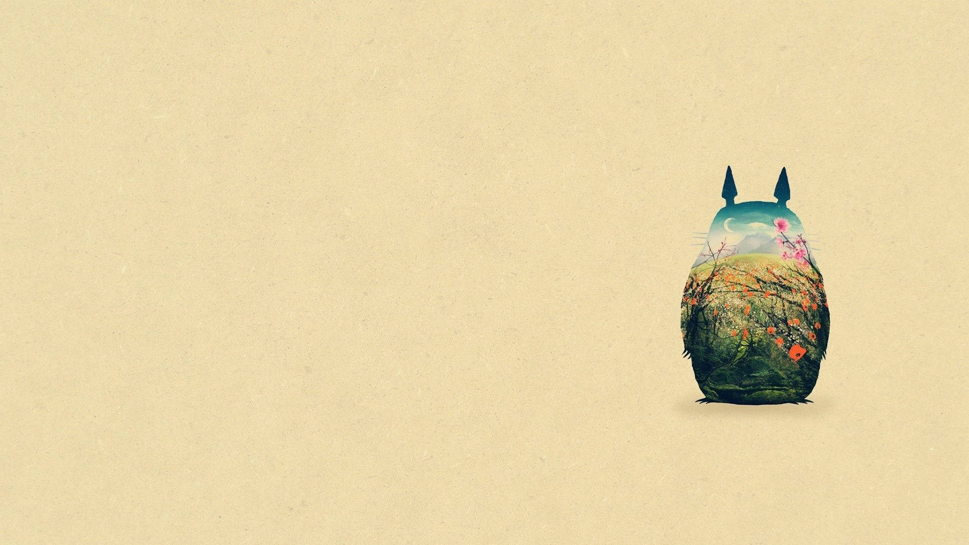 A Minimalist Scene Inspired by Studio Ghibli's Totoro Wallpaper