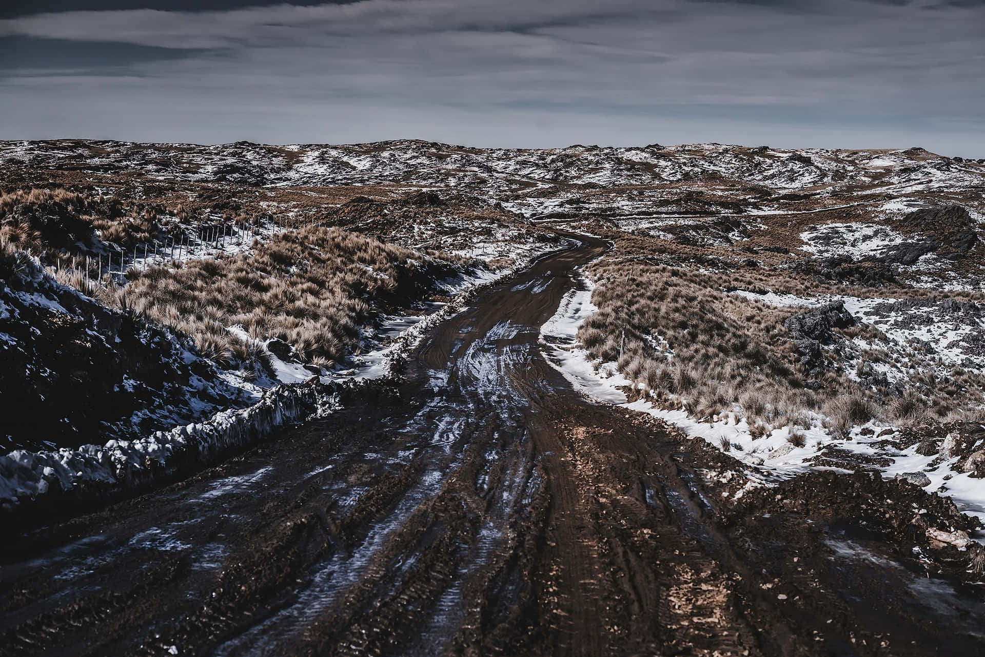 Nature Landscape View Winter Mud Dirty Road Wallpaper
