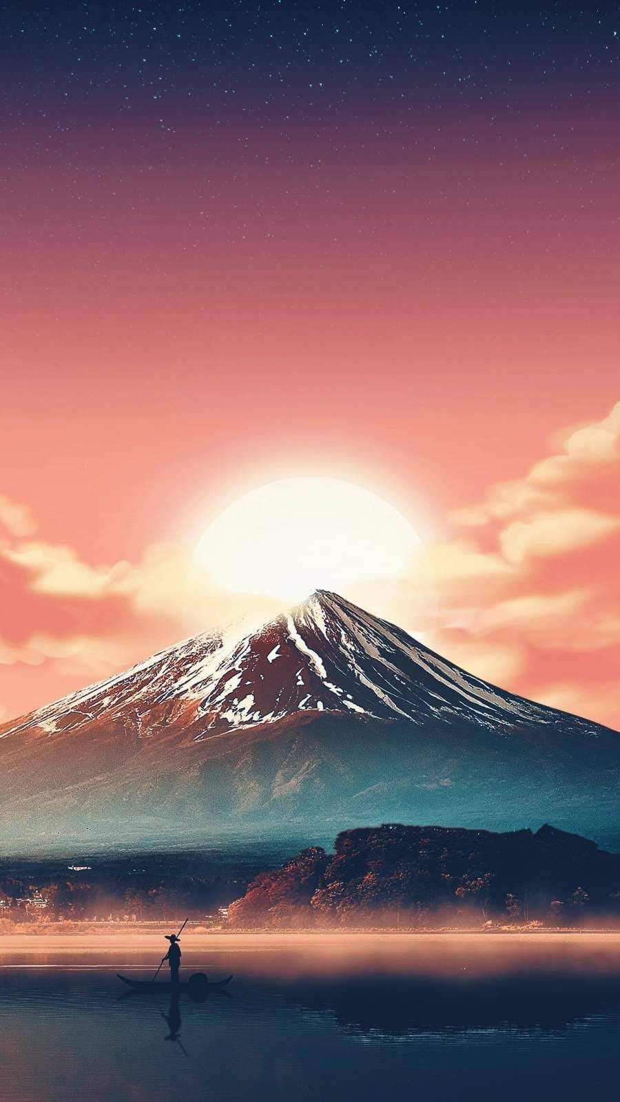Naturens telefon Mount Fuji Bagge Plumage Wallpaper