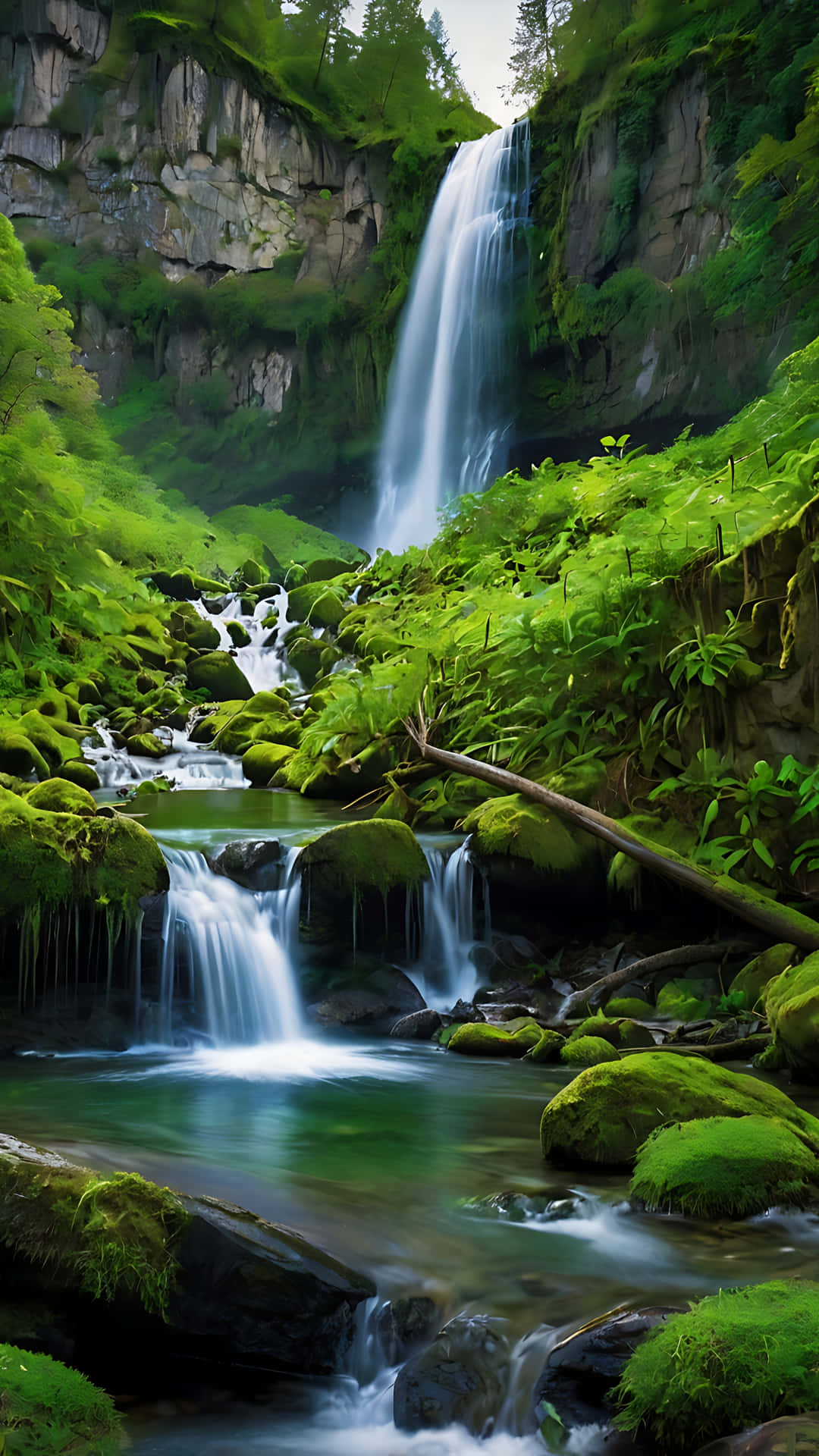 Nature's Canvas – A Waterfall Wonderland. Smartphone Wallpaper Wallpaper
