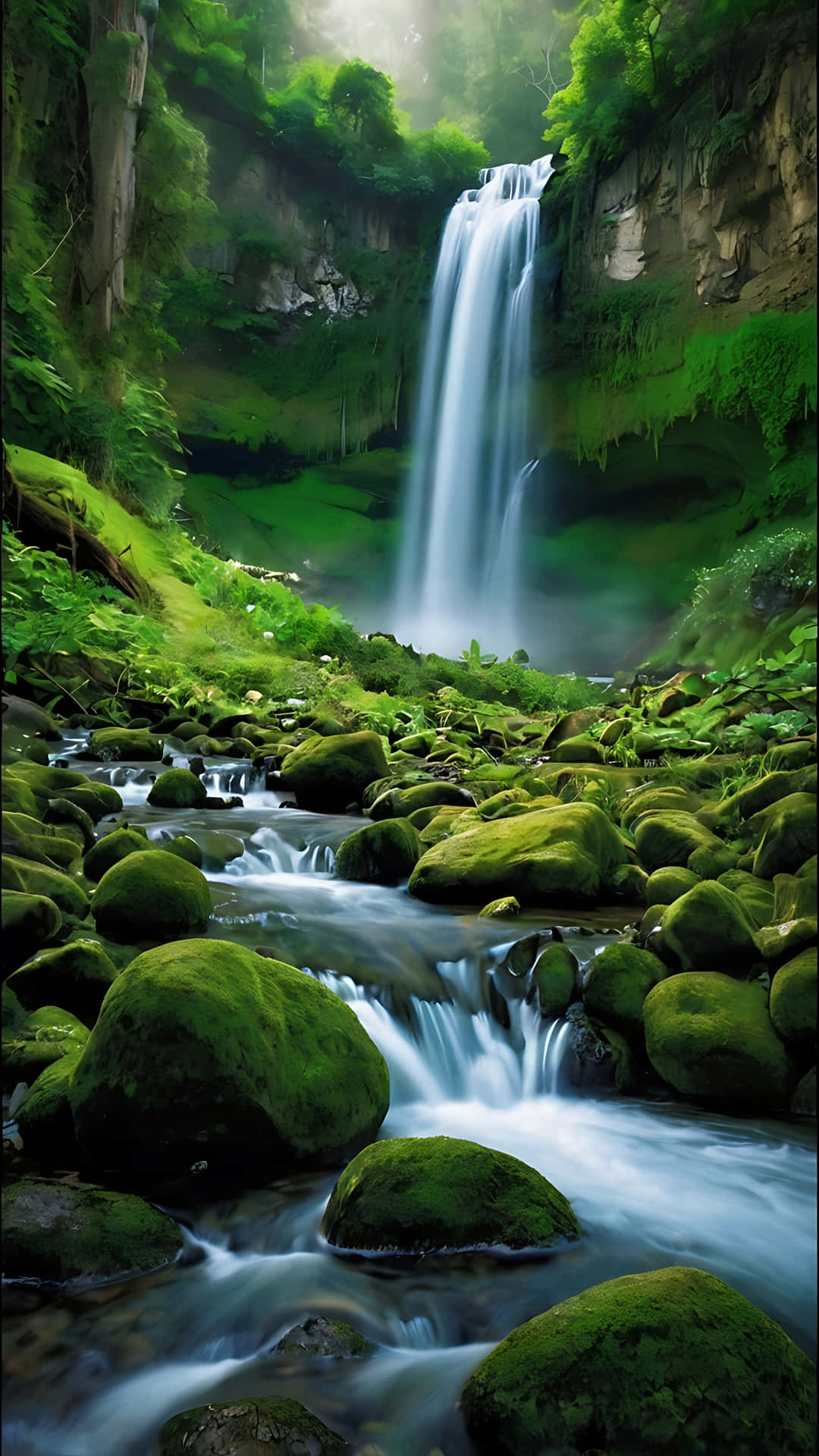 Nature's Canvas – A Waterfall Wonderland. Smartphone Wallpaper Wallpaper