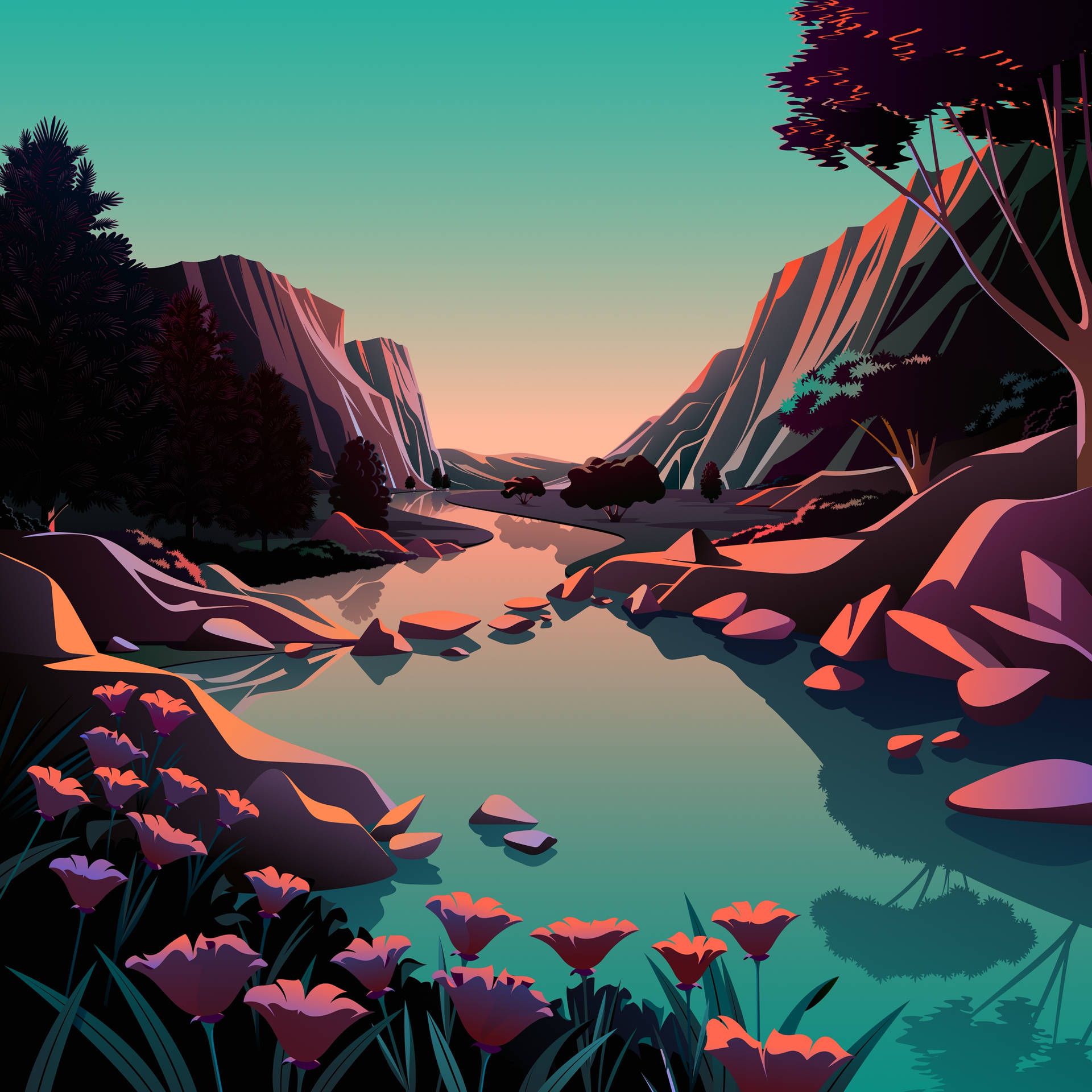 Nature Scene Illustration Iphone Wallpaper