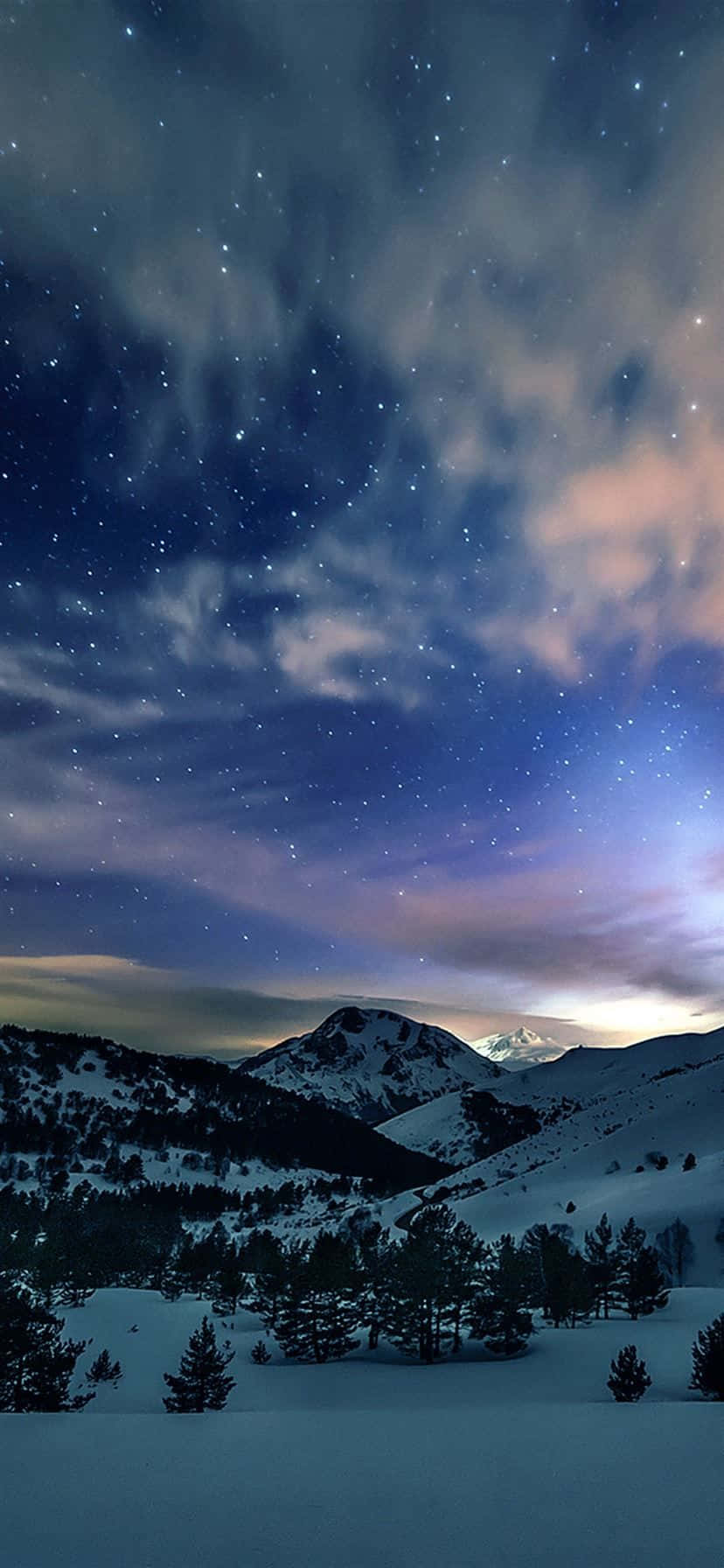 Stjernehimmel i naturen vinter iPhone Wallpaper Wallpaper