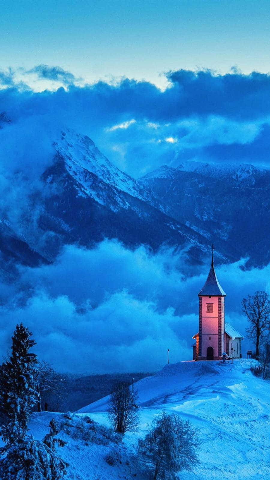 Church Over Nature Winter Iphone Wallpaper