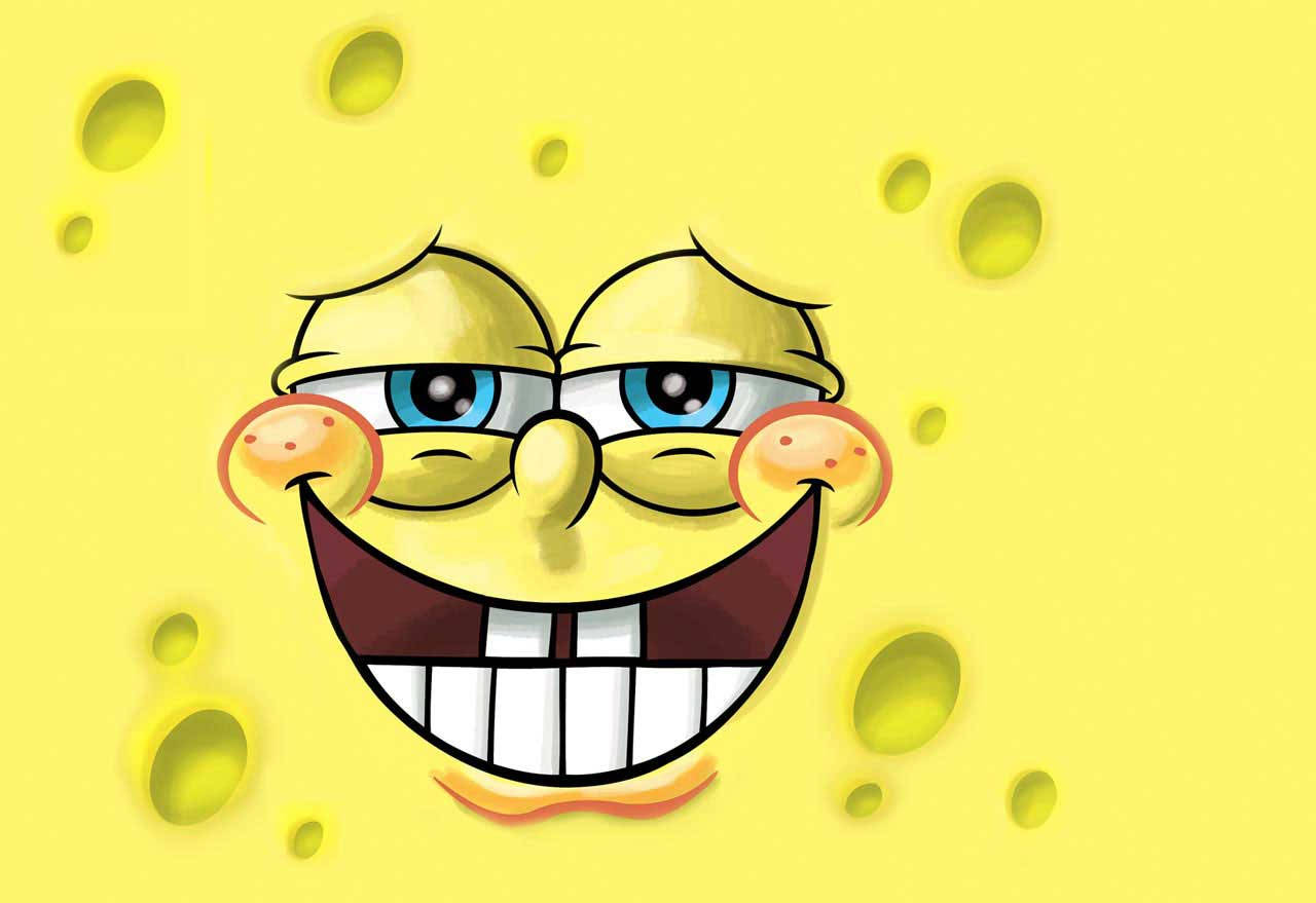"It's no use, Spongebob can't hide his mischievous grin!" Wallpaper