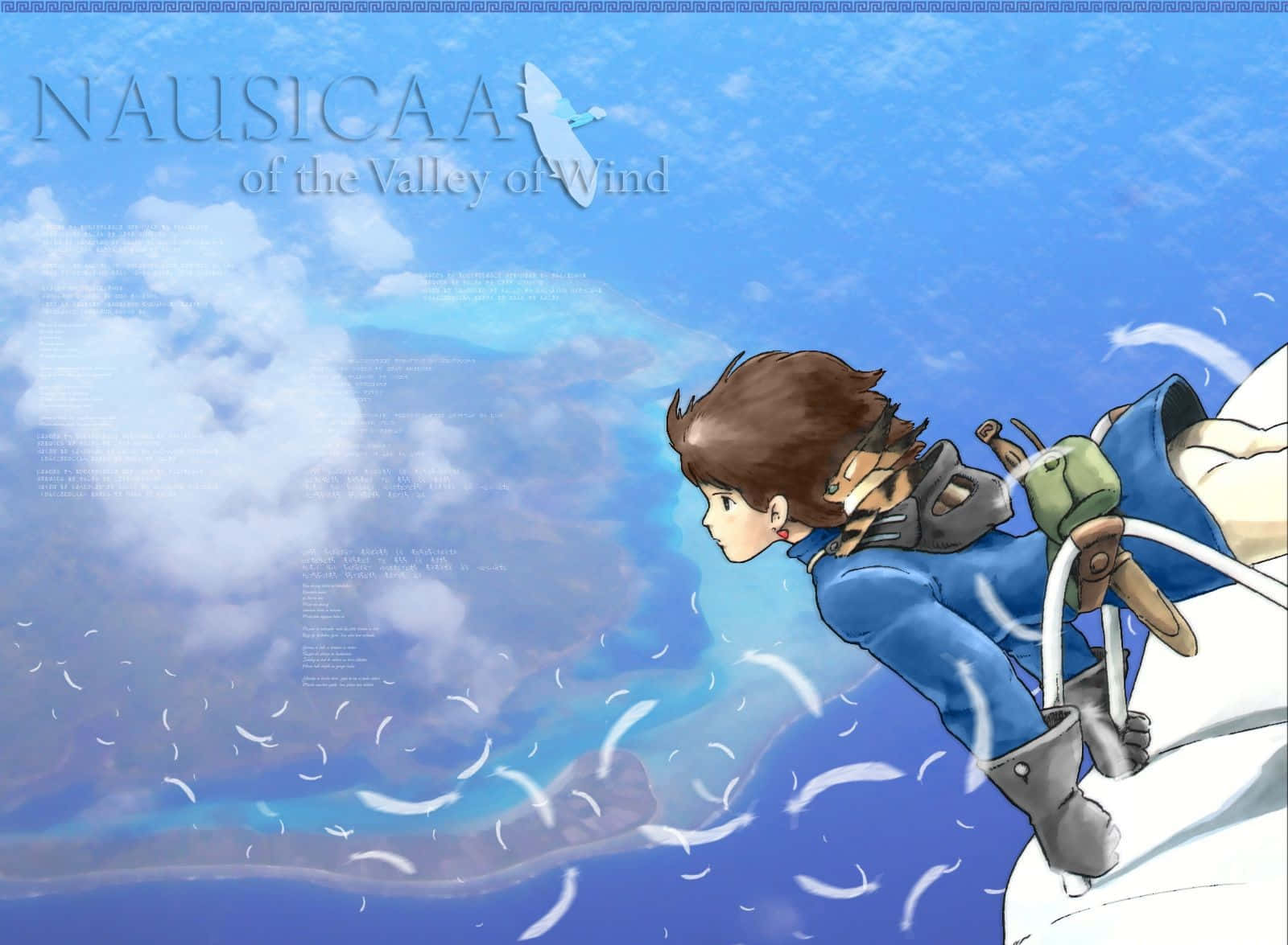 Nausicaä soaring through the skies of the Valley of the Wind Wallpaper