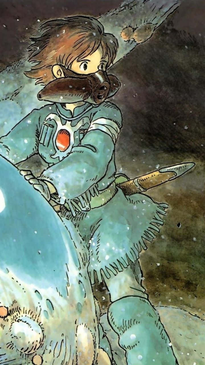 Nausicaä soaring through the skies on her glider in the Valley of the Wind Wallpaper
