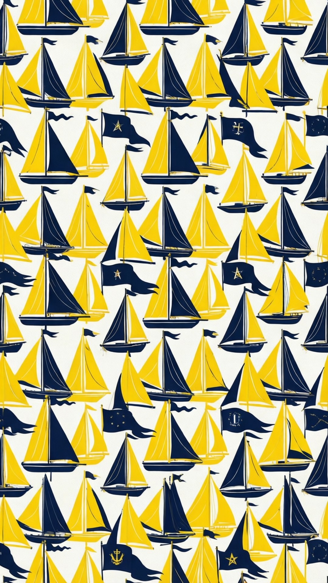 Nautisk preppy mønster med sejlflag i gul og marineblå.