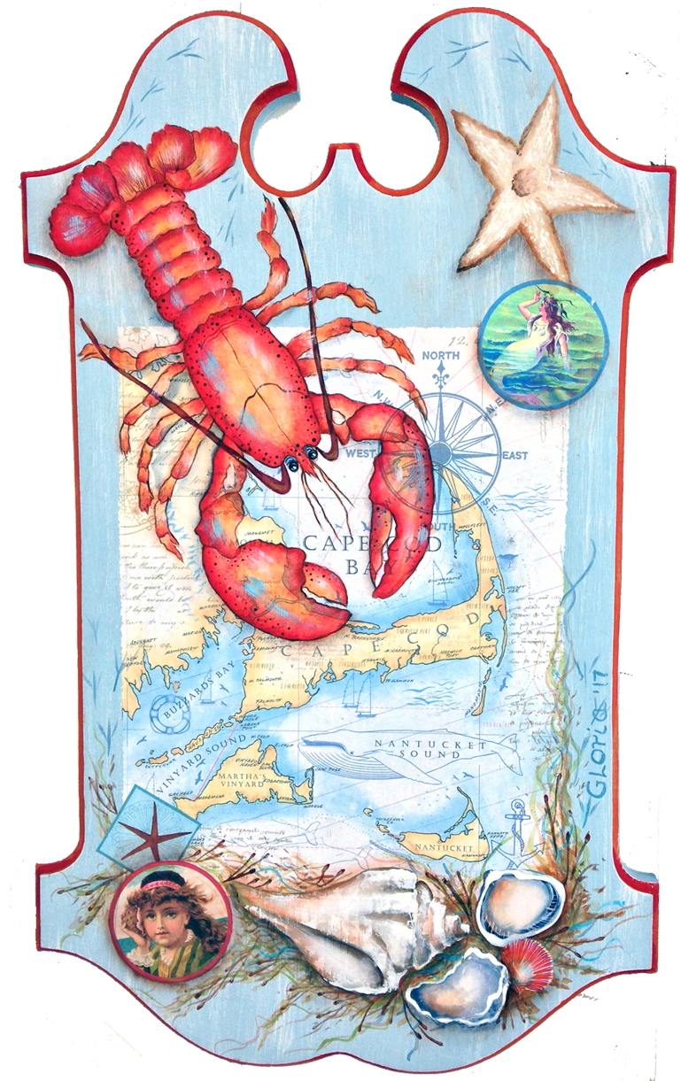 Nautical Themed Lobster Signboard PNG