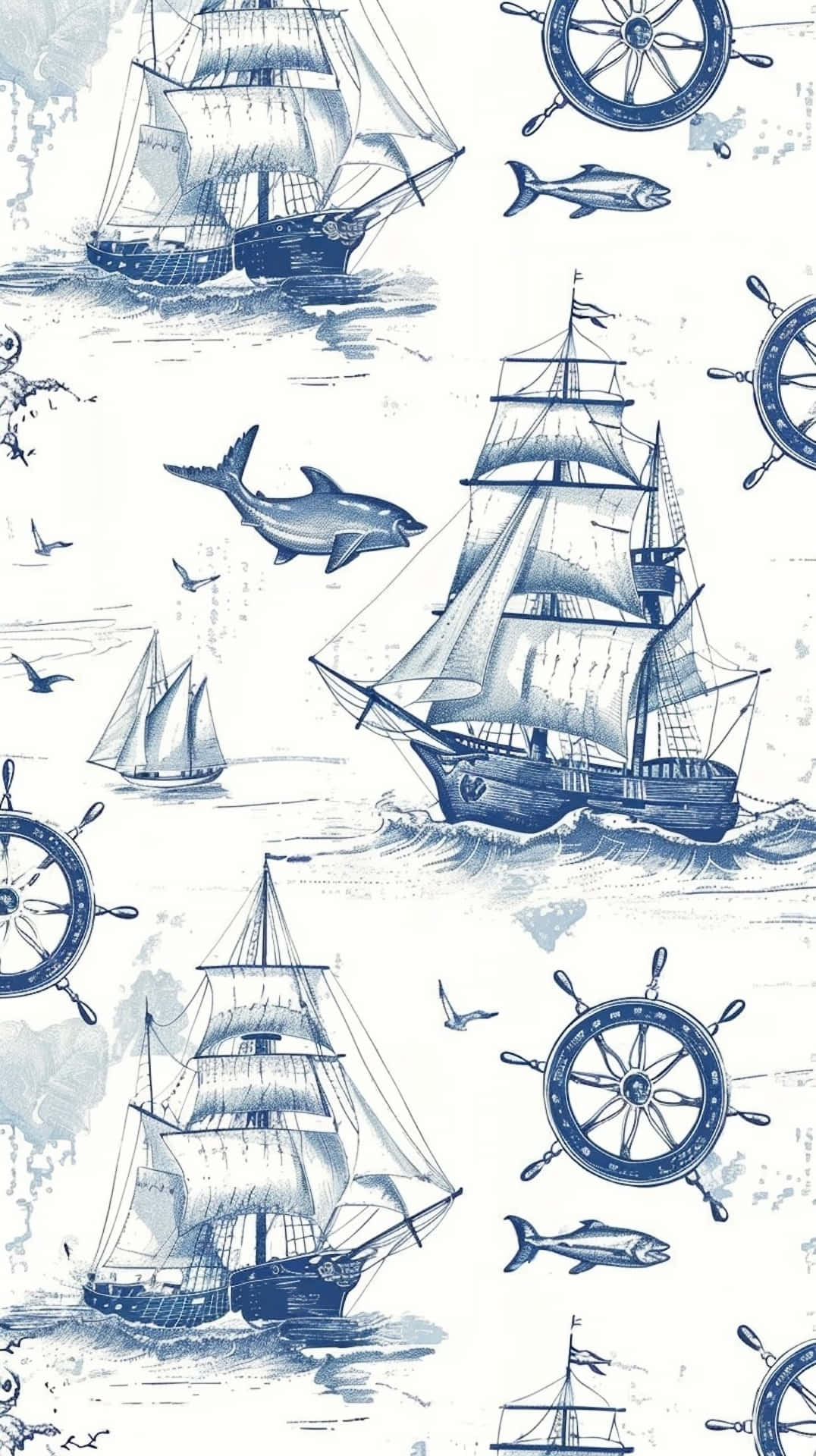 Nautical Themed Navy White Pattern Wallpaper