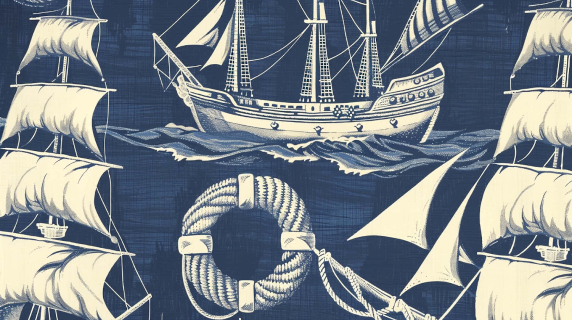 Nautical Themed Navy White Pattern Wallpaper