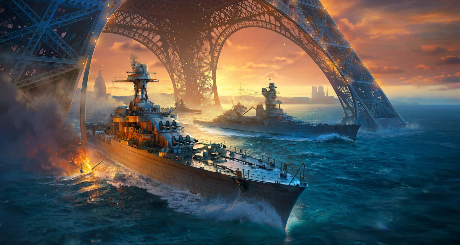 Naval_ Battle_ Under_ Eiffel_ Tower Wallpaper