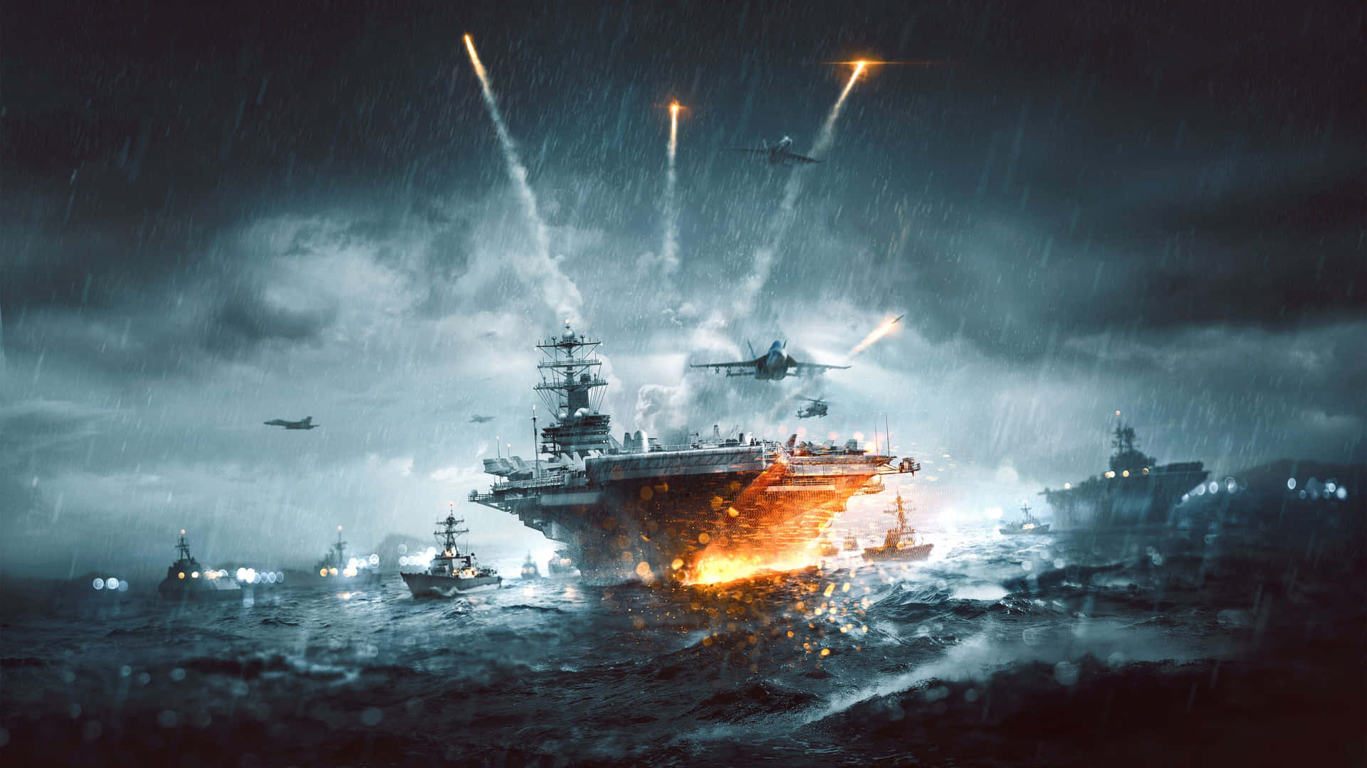 Naval_ Battle_ Under_ Stormy_ Skies Wallpaper