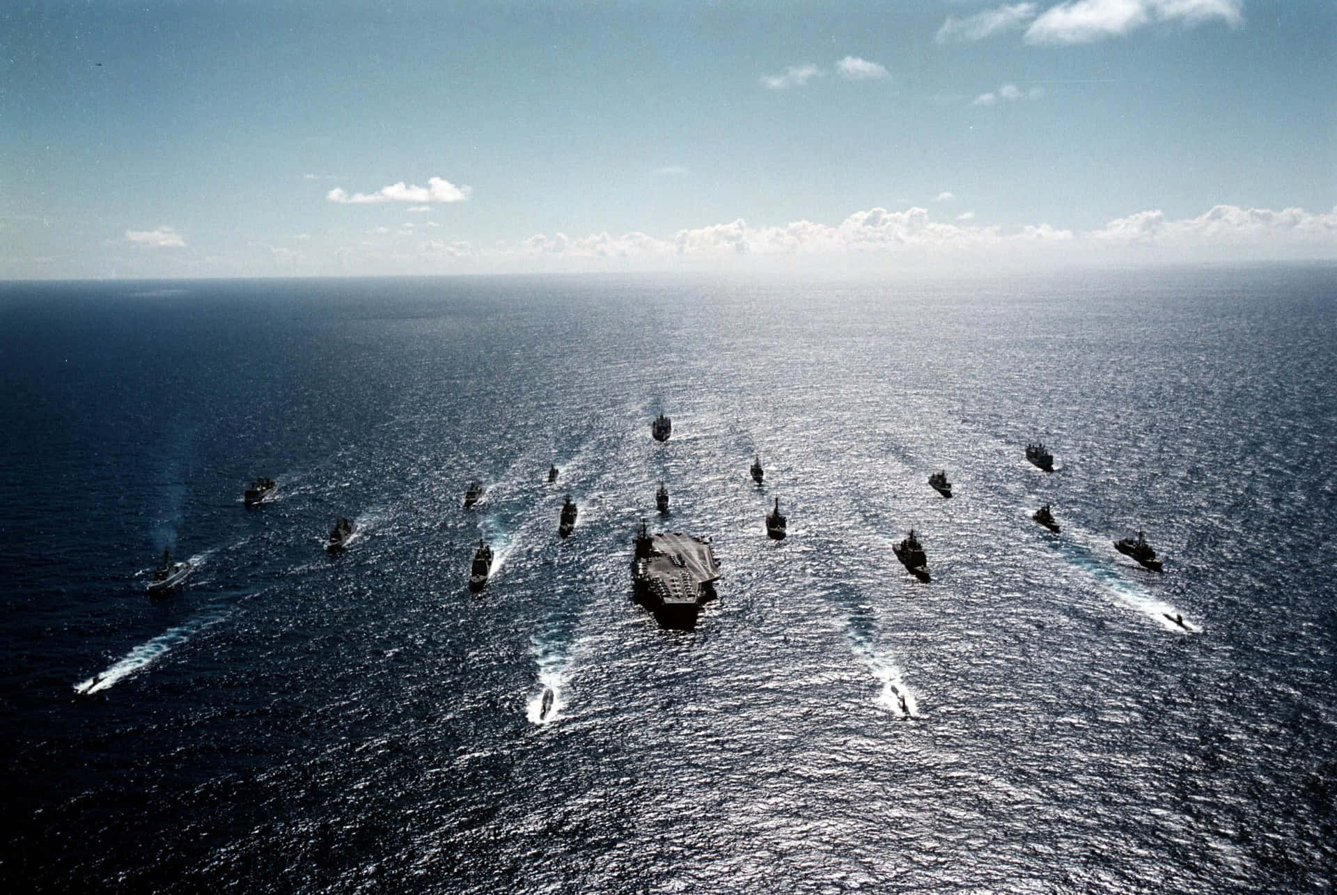 Astonishing aerial view of a navy fleet at sea