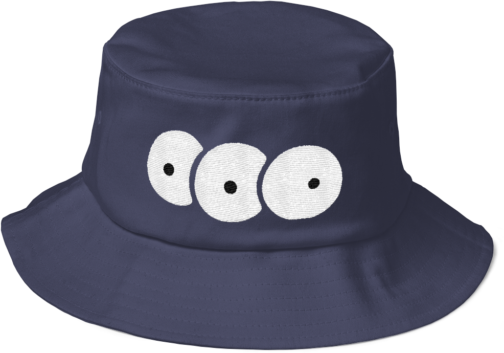 Navy Blue Bucket Hat With Eyes Design PNG