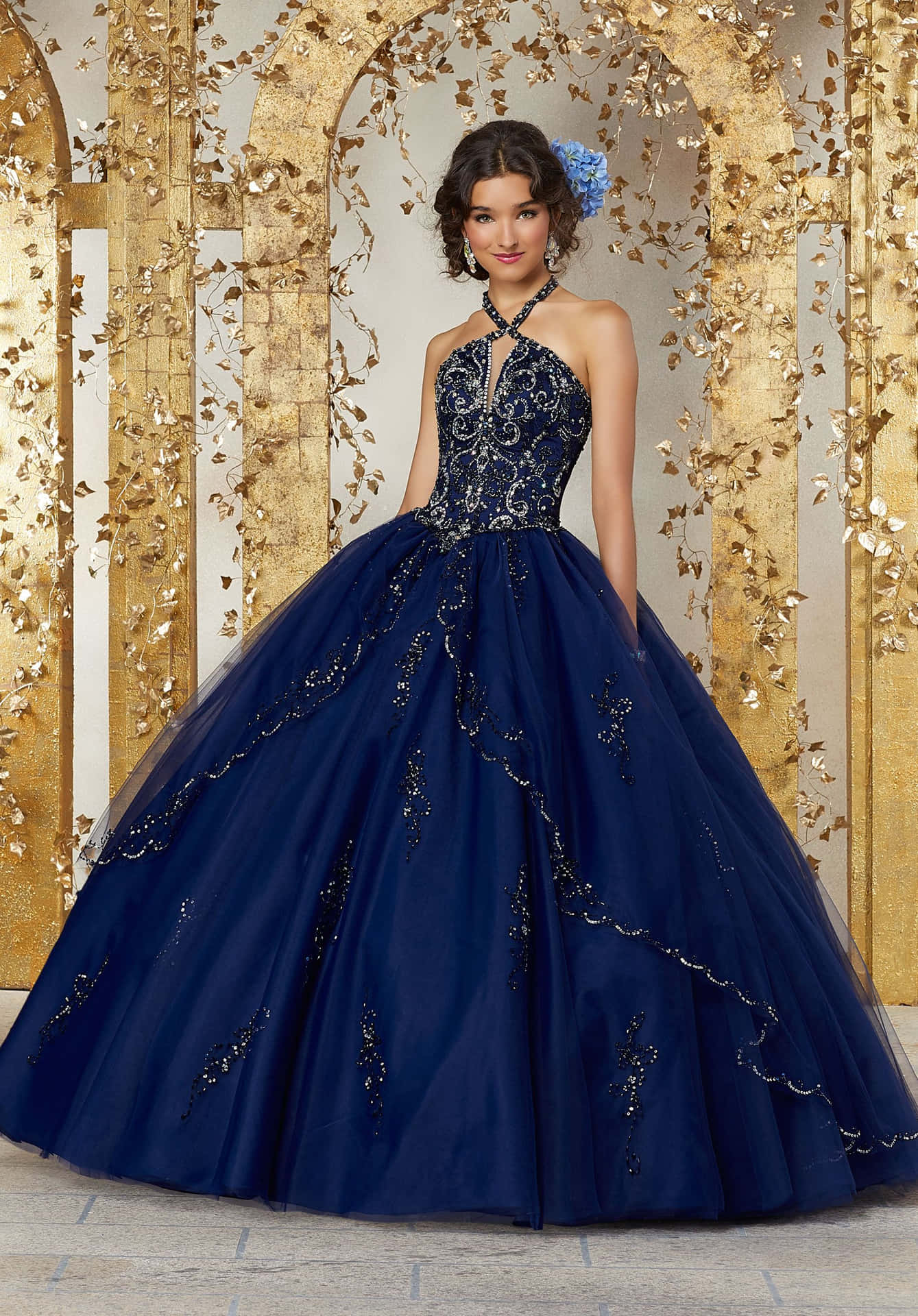 Caption: Elegant Navy Blue Dress Wallpaper
