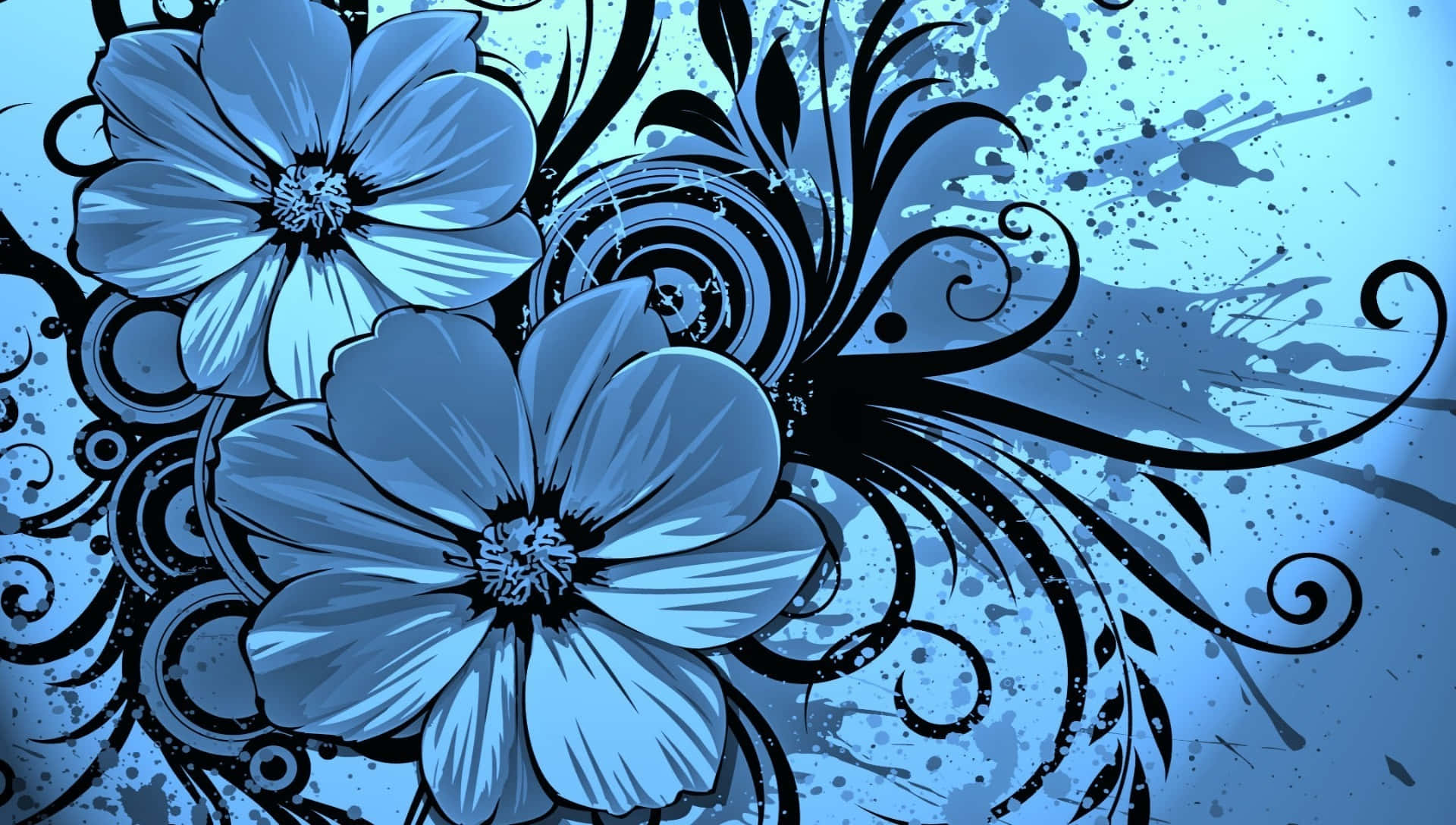 Navy Blue Floral Design Wallpaper
