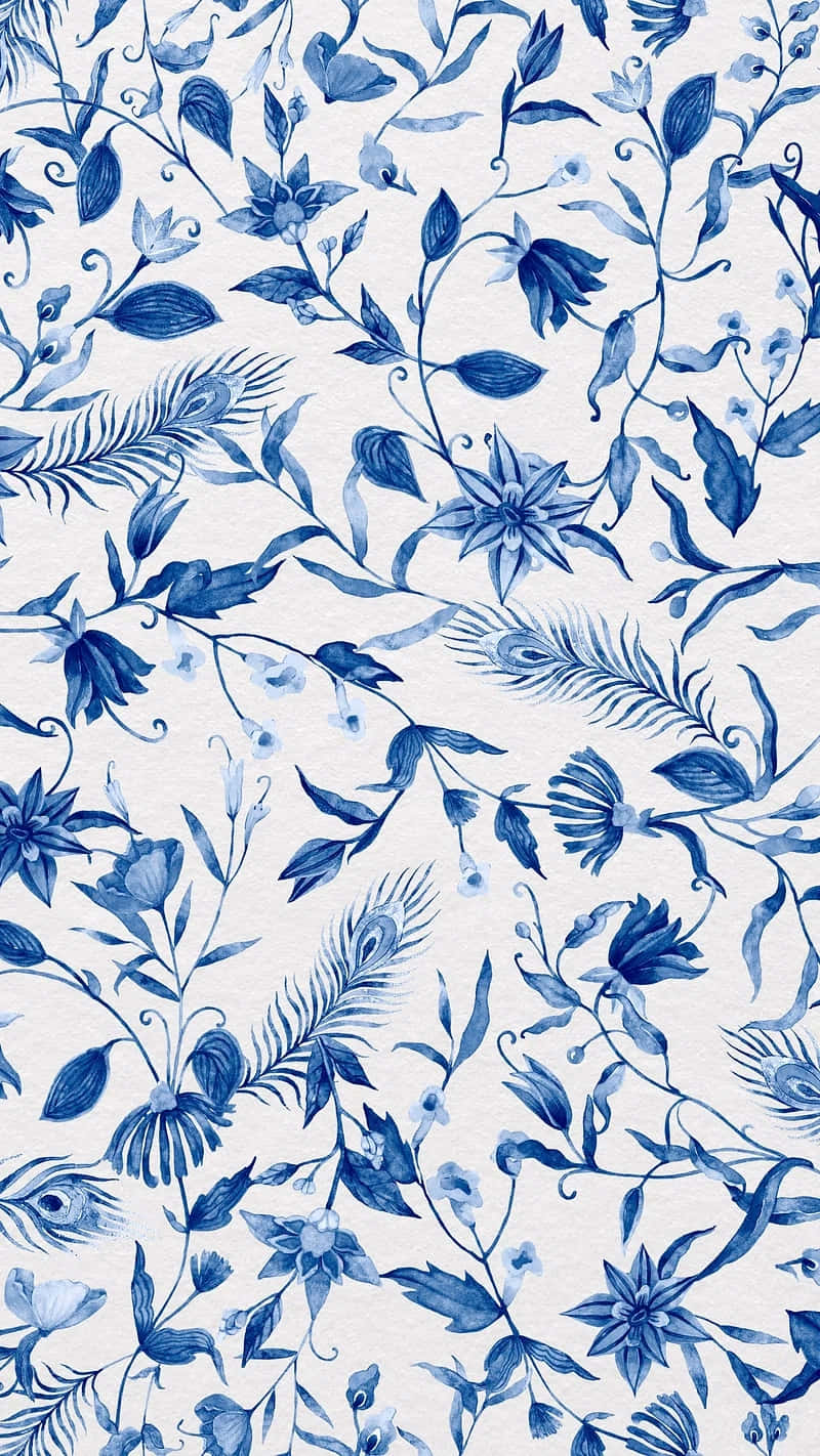 Navy Blue Floral Pattern Texture Wallpaper