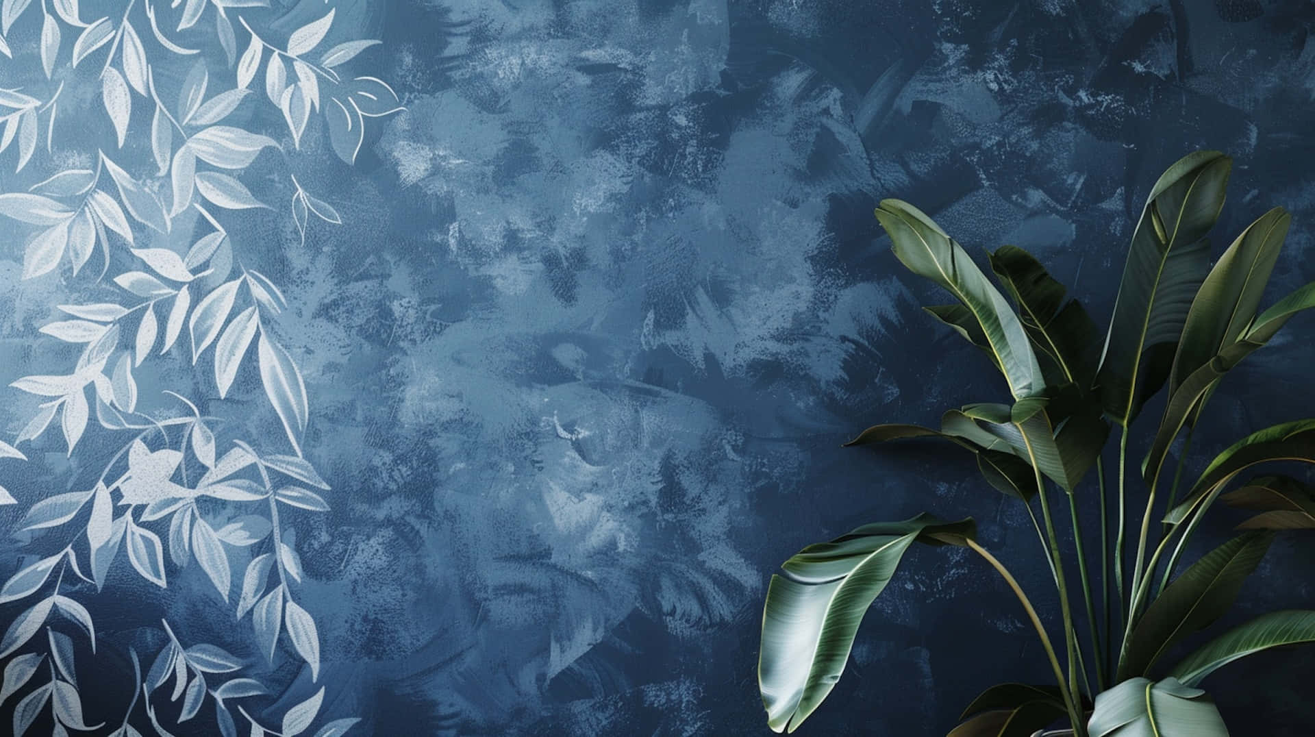 Navy Blue Leafy Backdrop Wallpaper