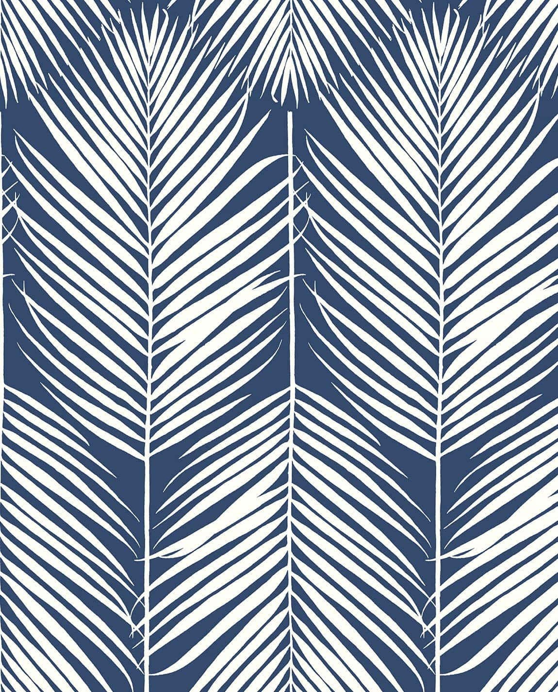 Navy Blue White Palm Leaves Pattern Wallpaper