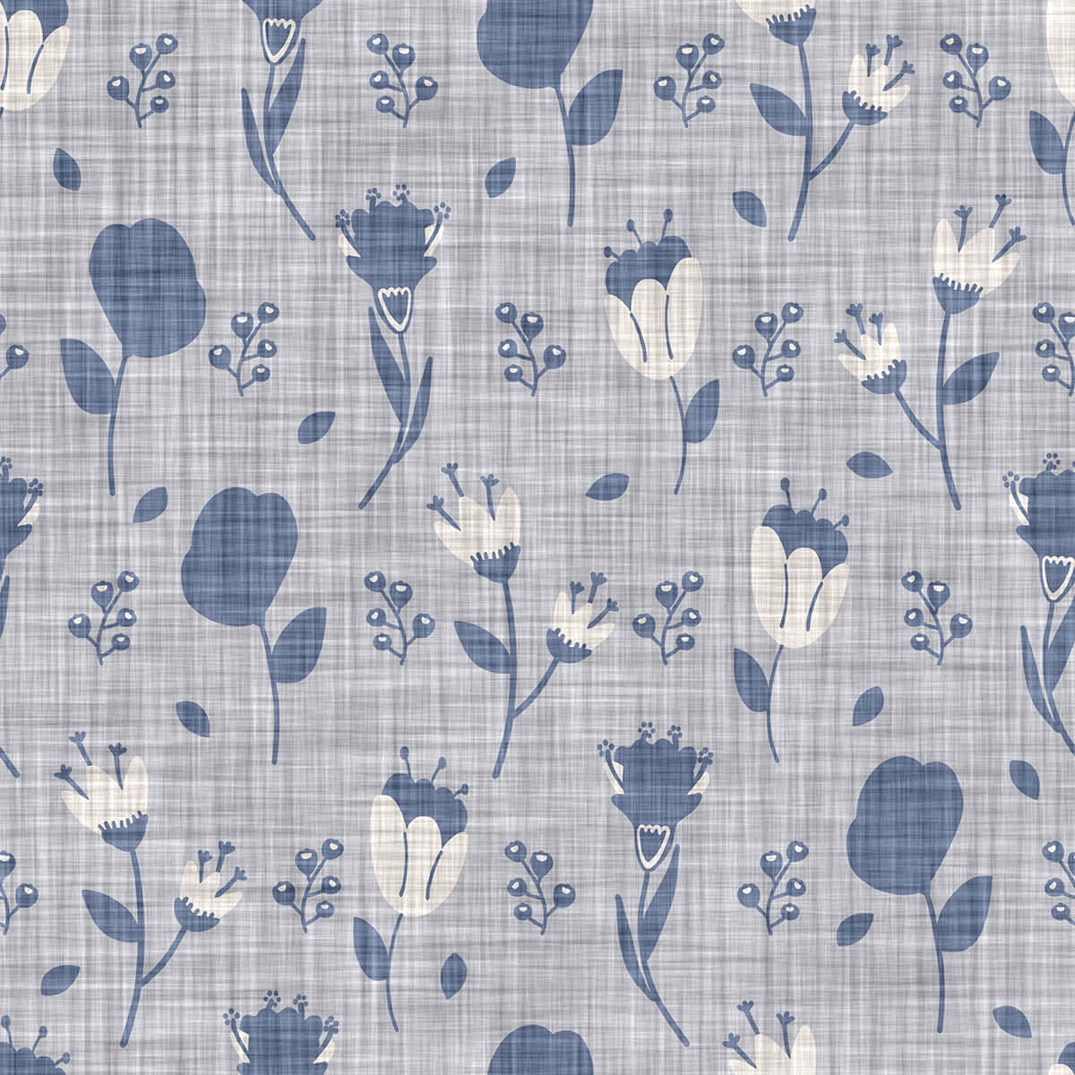 Navy Floral Pattern Textile Wallpaper