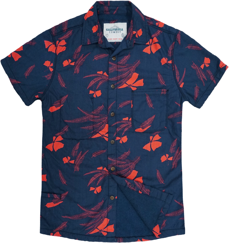 Navy Floral Print Short Sleeve Shirt PNG
