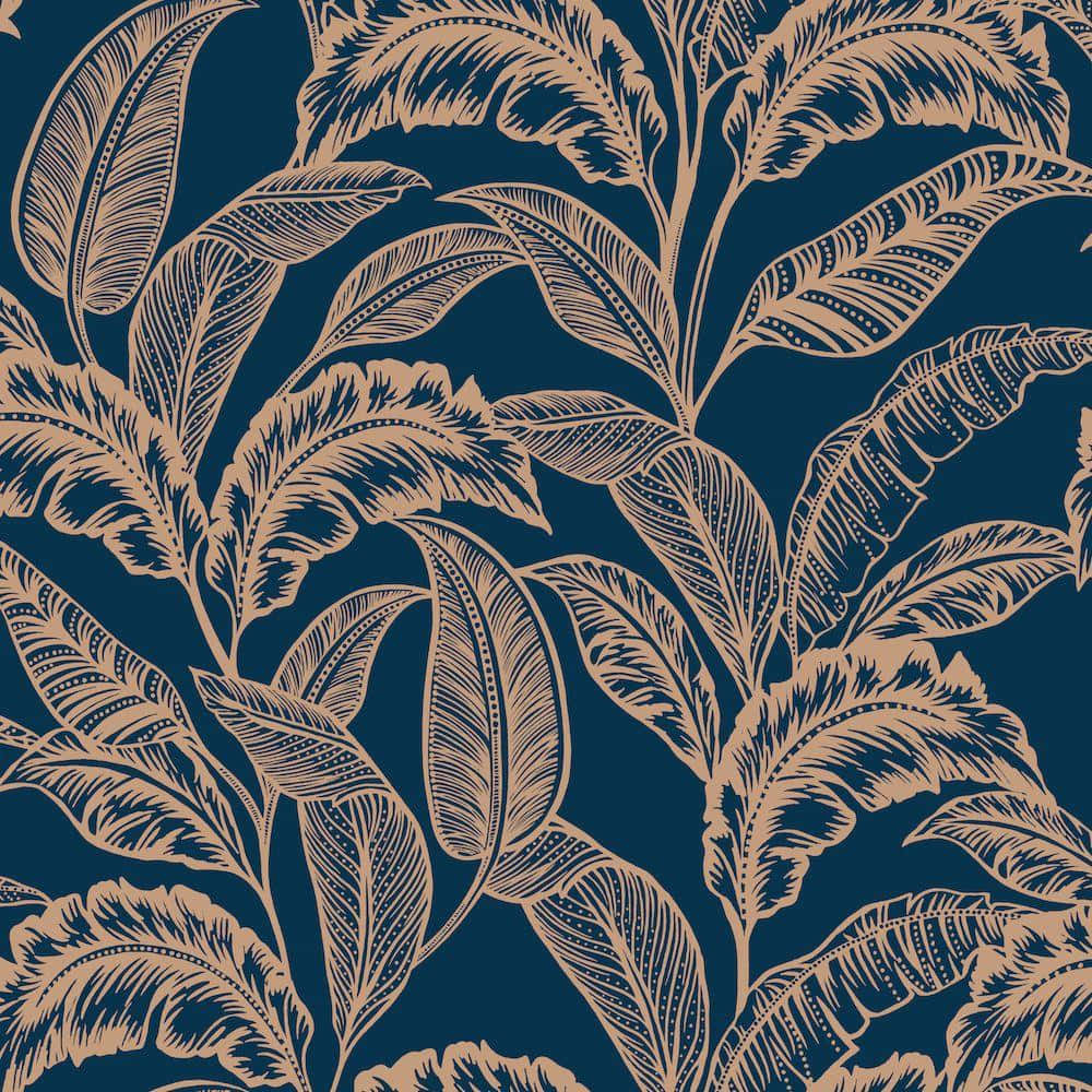 Navy Gold Feather Pattern Wallpaper