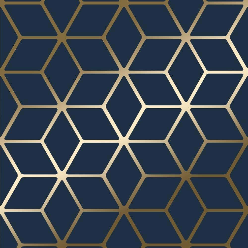 Navy Gold Hexagonal Pattern Wallpaper