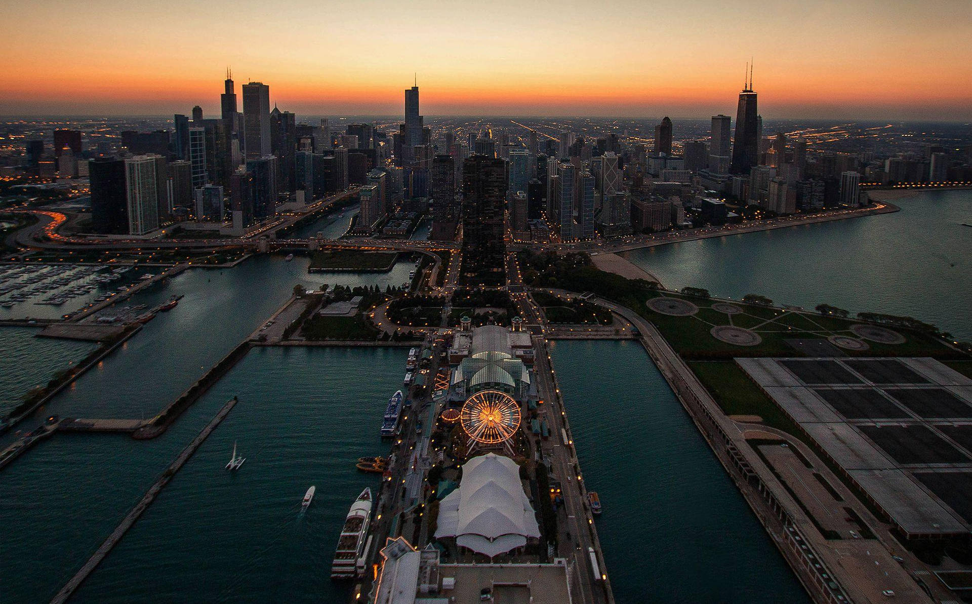Чикаго сверху закат