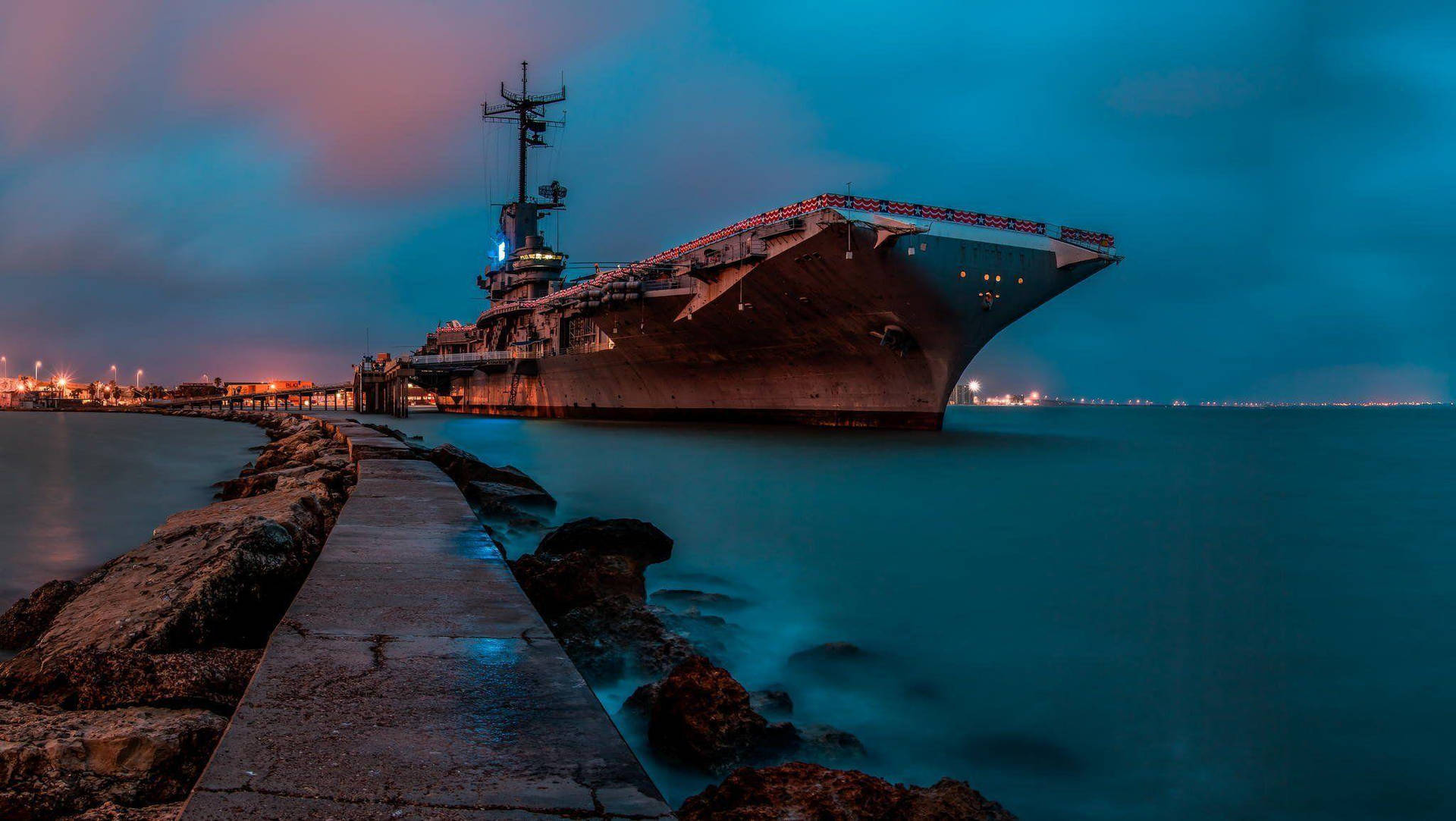 Navy Pier Aircraft Carrier Evening Docked Wallpaper