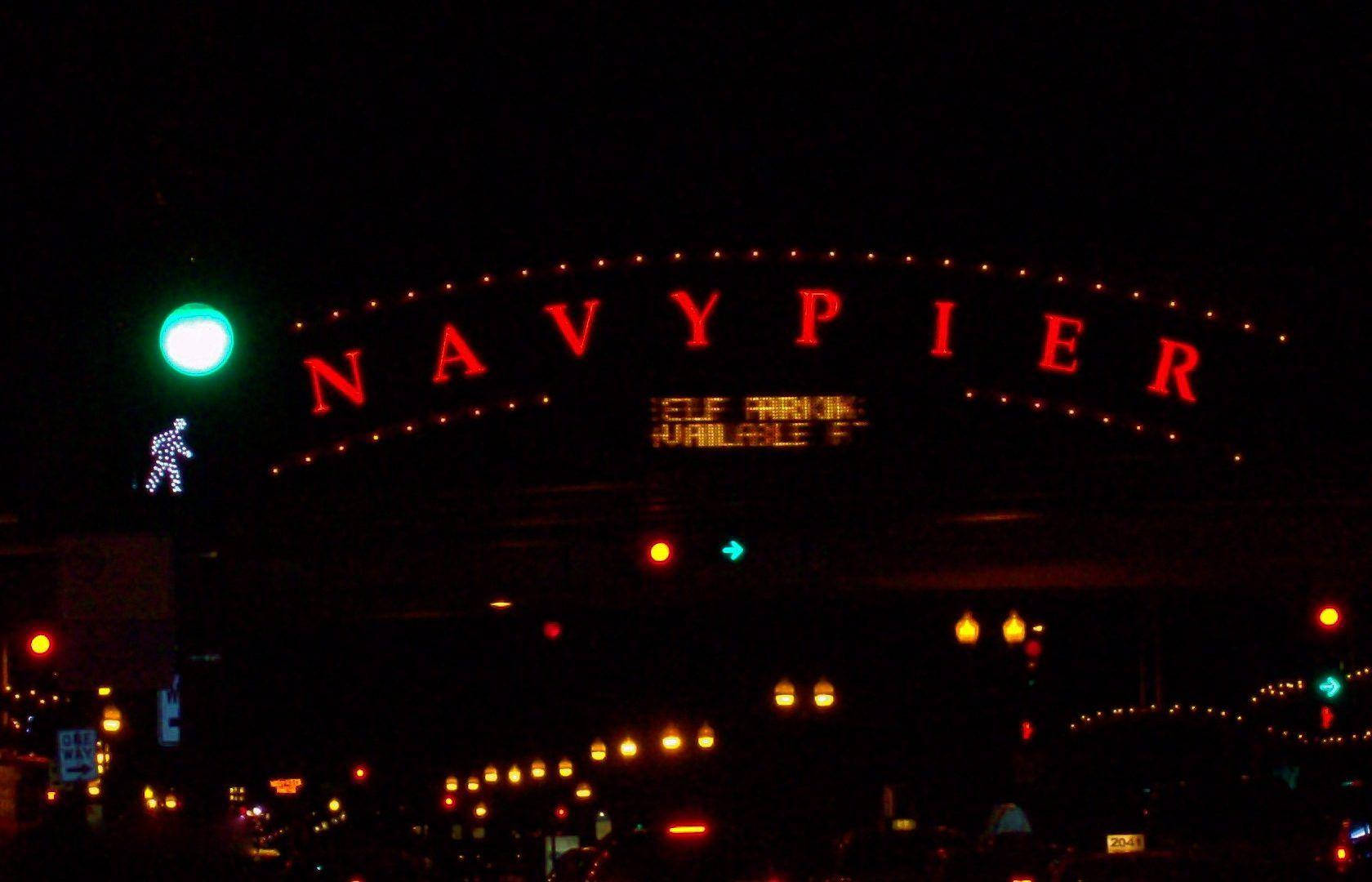 Navy Pier Sign Night Wallpaper