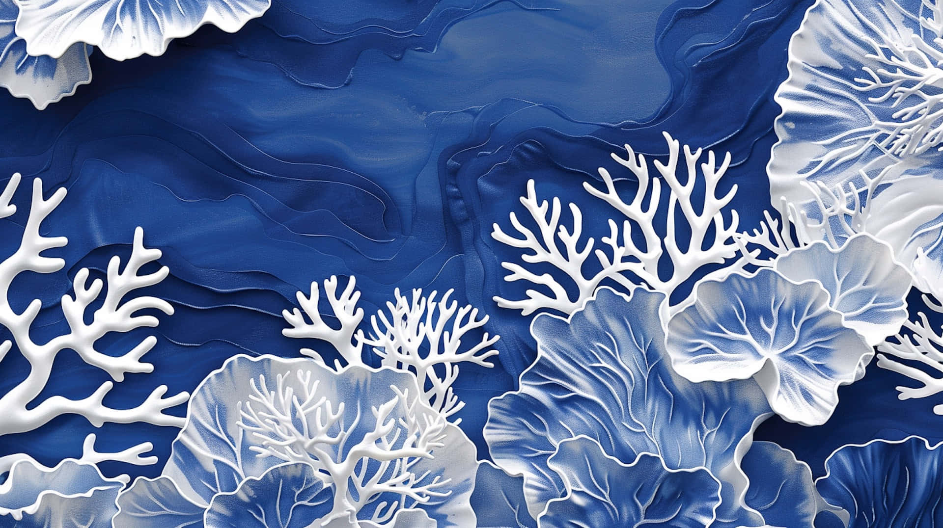 Navy White Coral Reef Artwork Wallpaper
