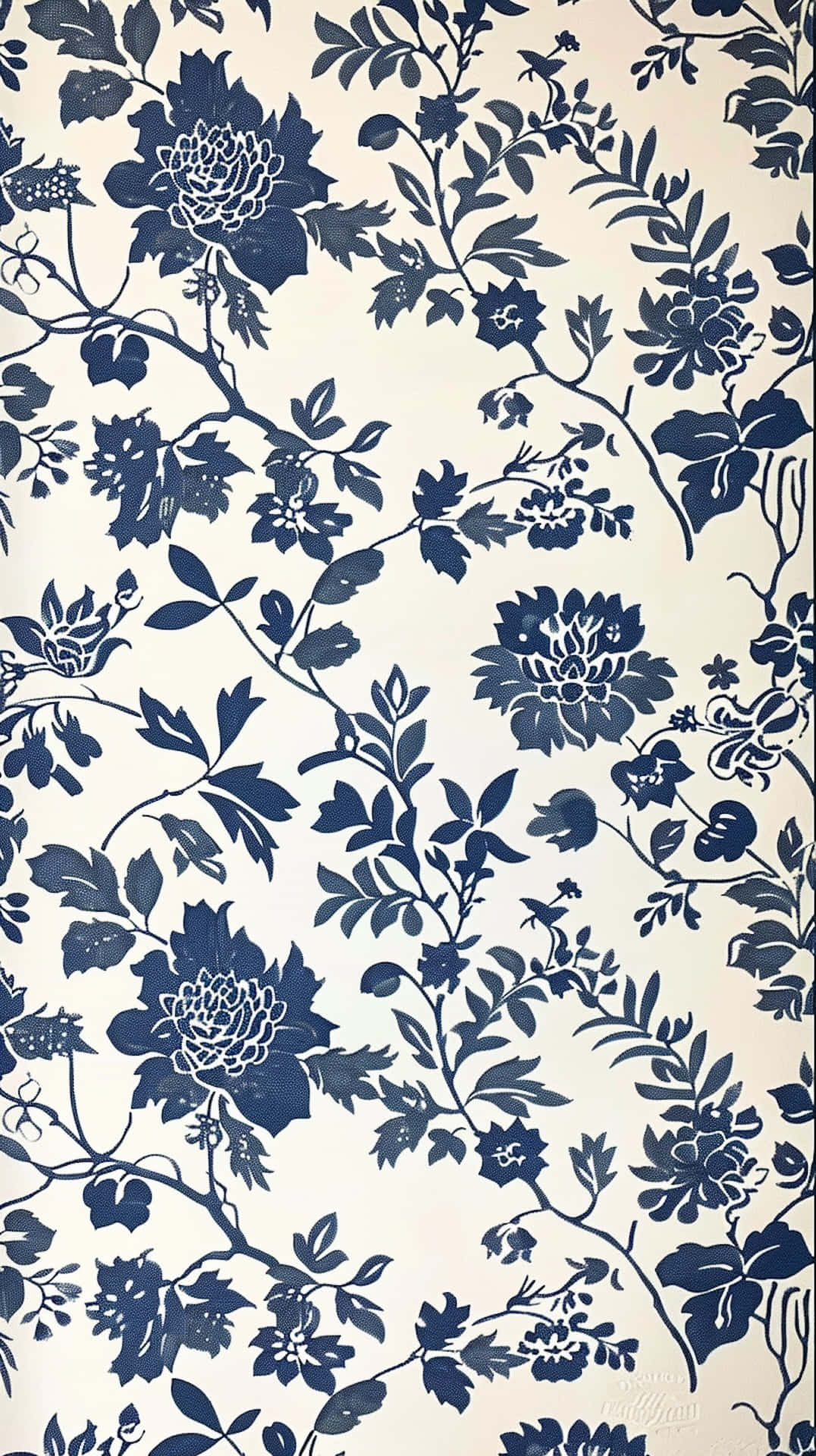 Navy White Floral Pattern Wallpaper