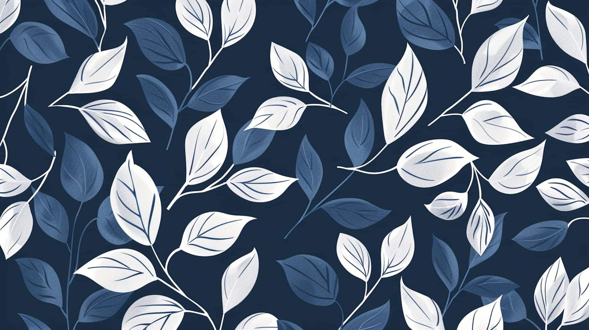 Navy White Leaf Pattern Background Wallpaper
