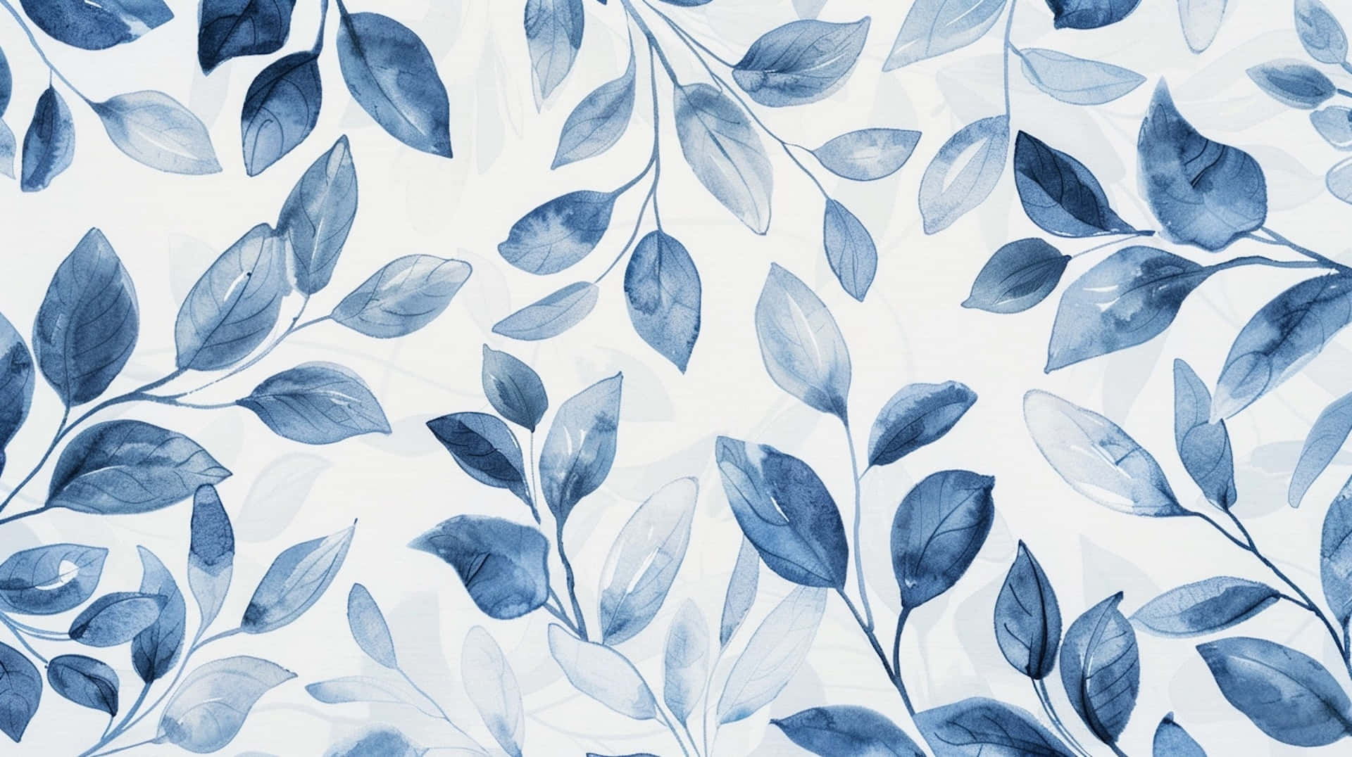 Navy White Leaf Pattern Wallpaper