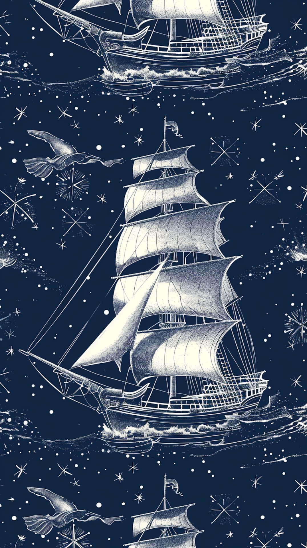 Navy White Nautical Pattern Wallpaper