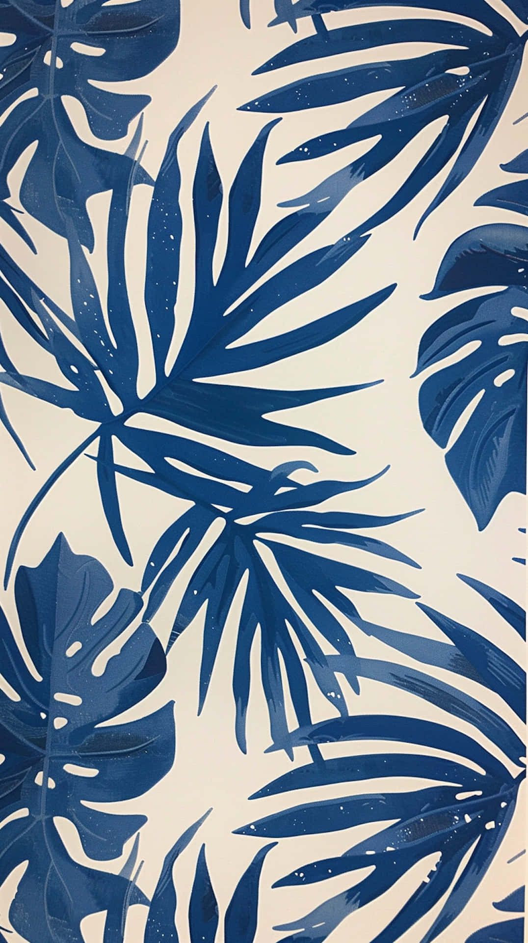 Navy White Tropical Leaves Pattern Wallpaper