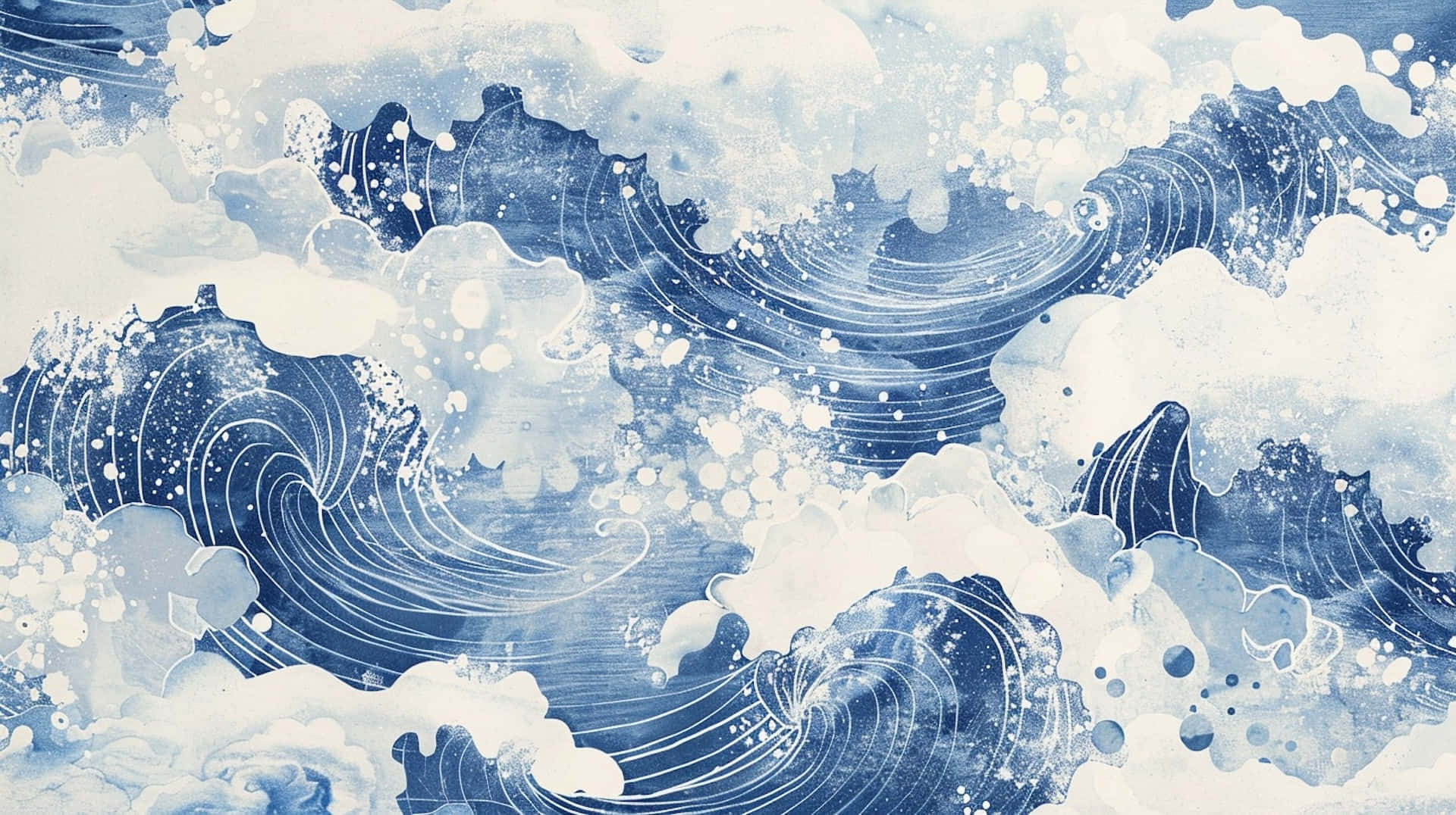 Navy White Wave Patterns Wallpaper