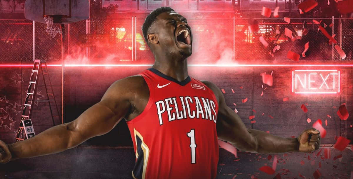 A Basketball Player Is Holding His Arms Up In The Air Wallpaper
