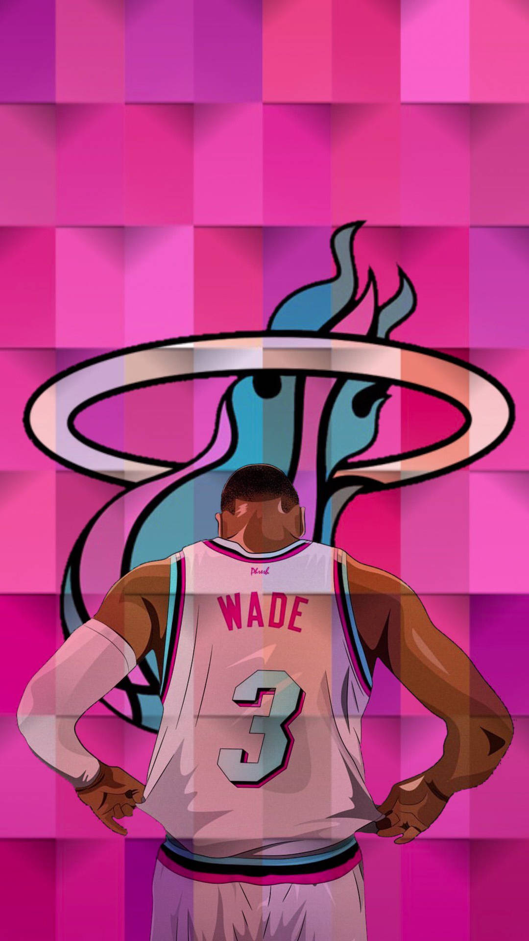 Download Dwyane Wade posing with the Miami Heat logo Wallpaper