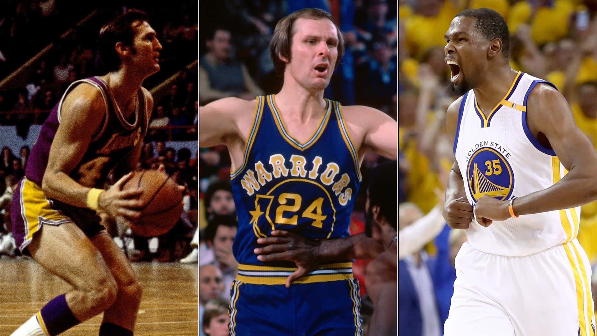 Nbajerry West, Rick Barry Und Kevin Durant Wallpaper