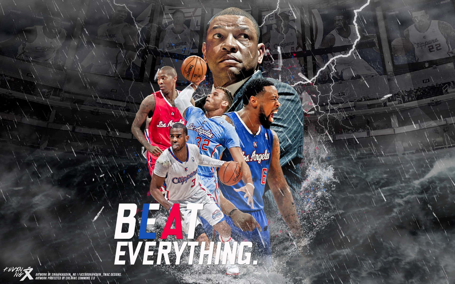 NBA LA Clippers Spillere Med Træner Doc Rivers Digital Kunstværk Tapet Wallpaper
